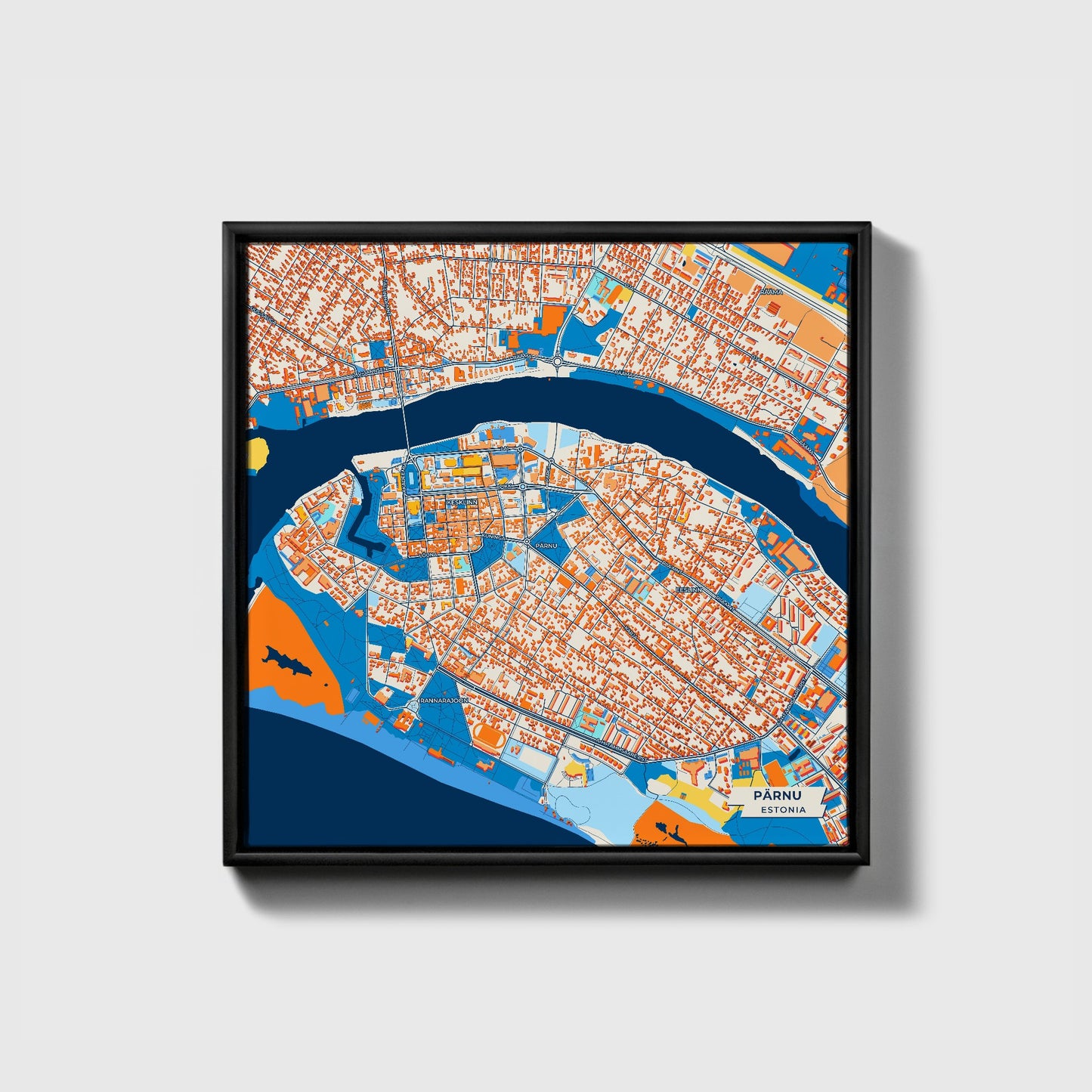 Pärnu Estonia Colorful City Map Canvas Print • Black Framed