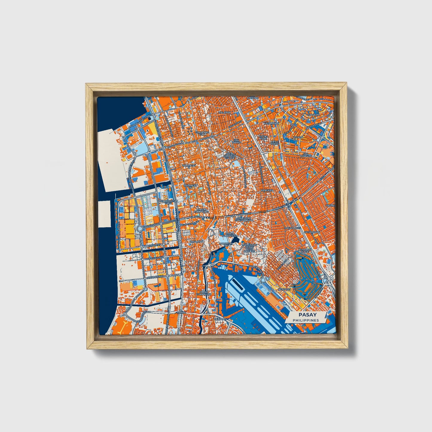Pasay Philippines Colorful City Map Canvas Print • Natural Wooden Framed