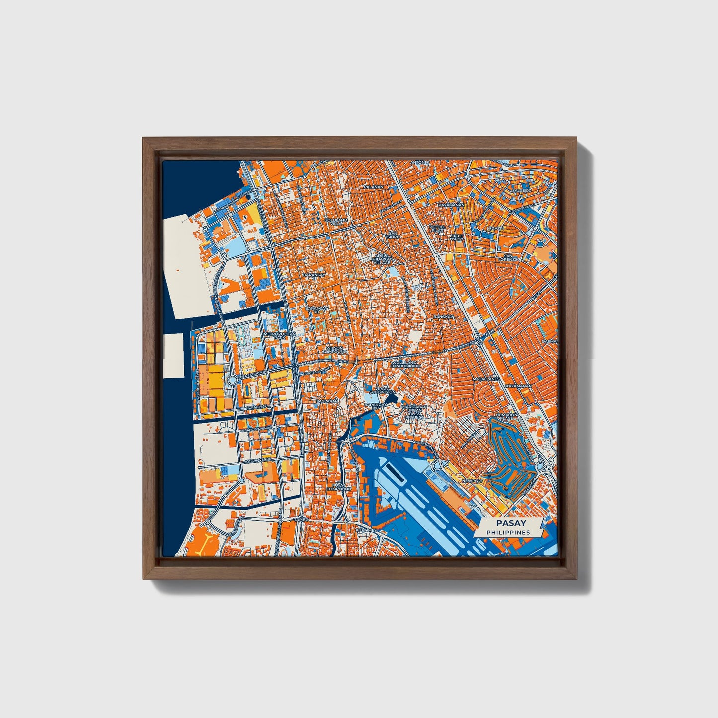 Pasay Philippines Colorful City Map Canvas Print • Dark Wooden Framed