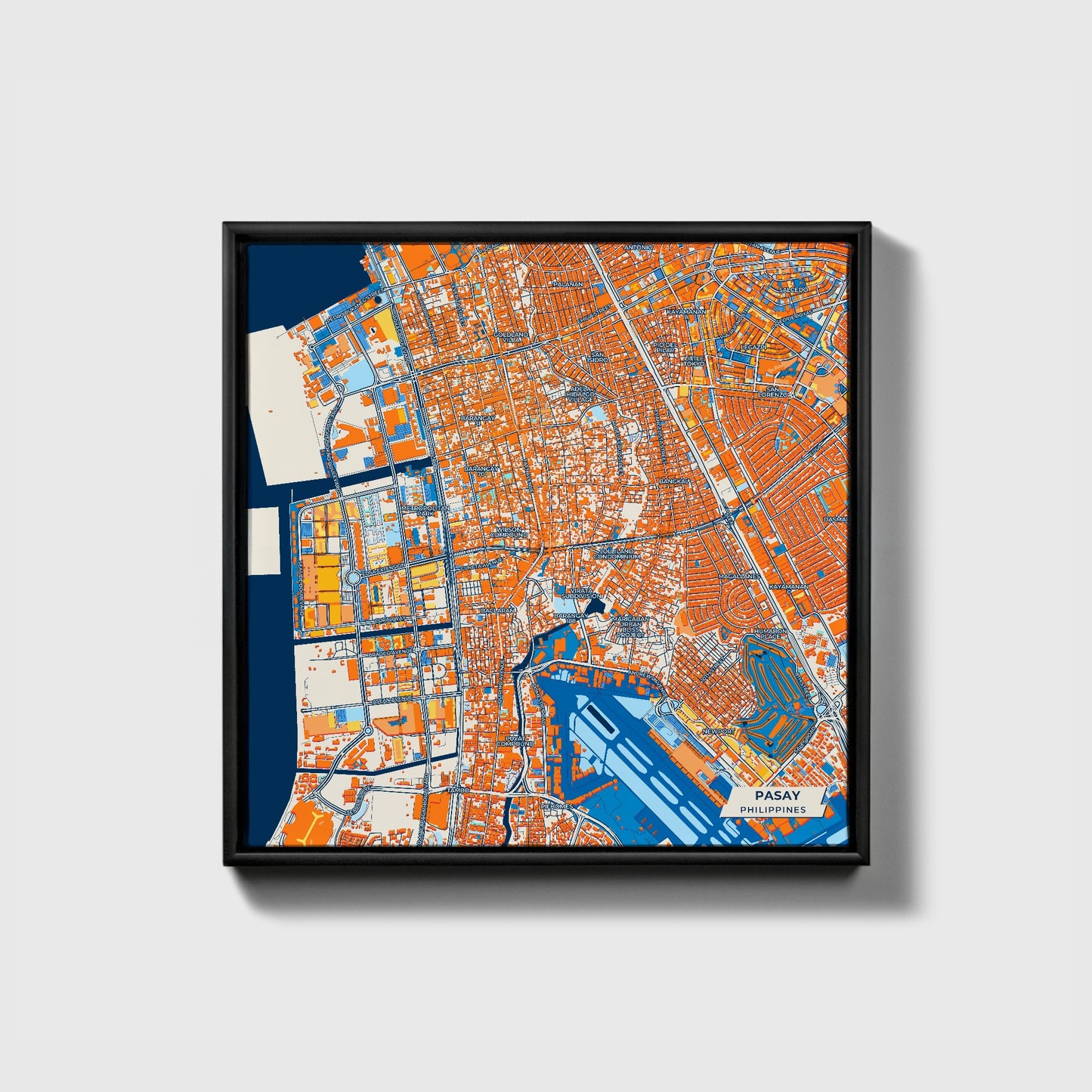 Pasay Philippines Colorful City Map Canvas Print • Black Framed