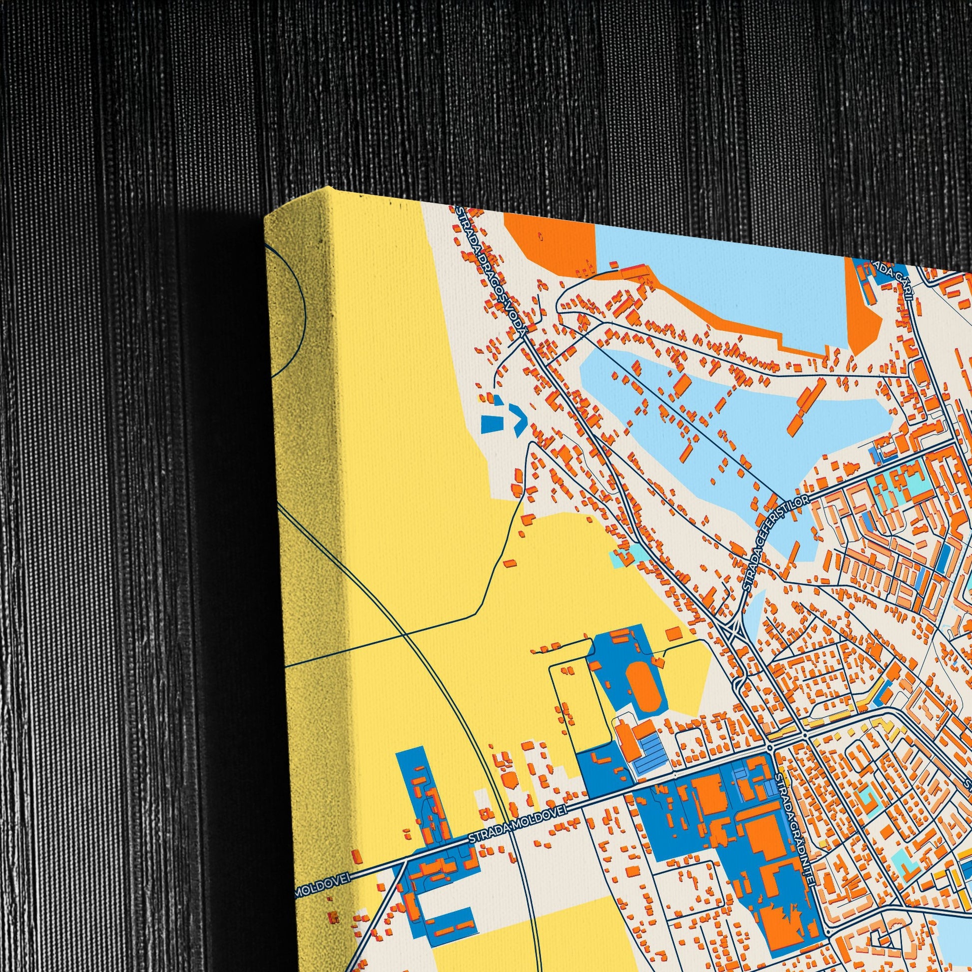 Pașcani Romania Colorful City Map Canvas Print Detail