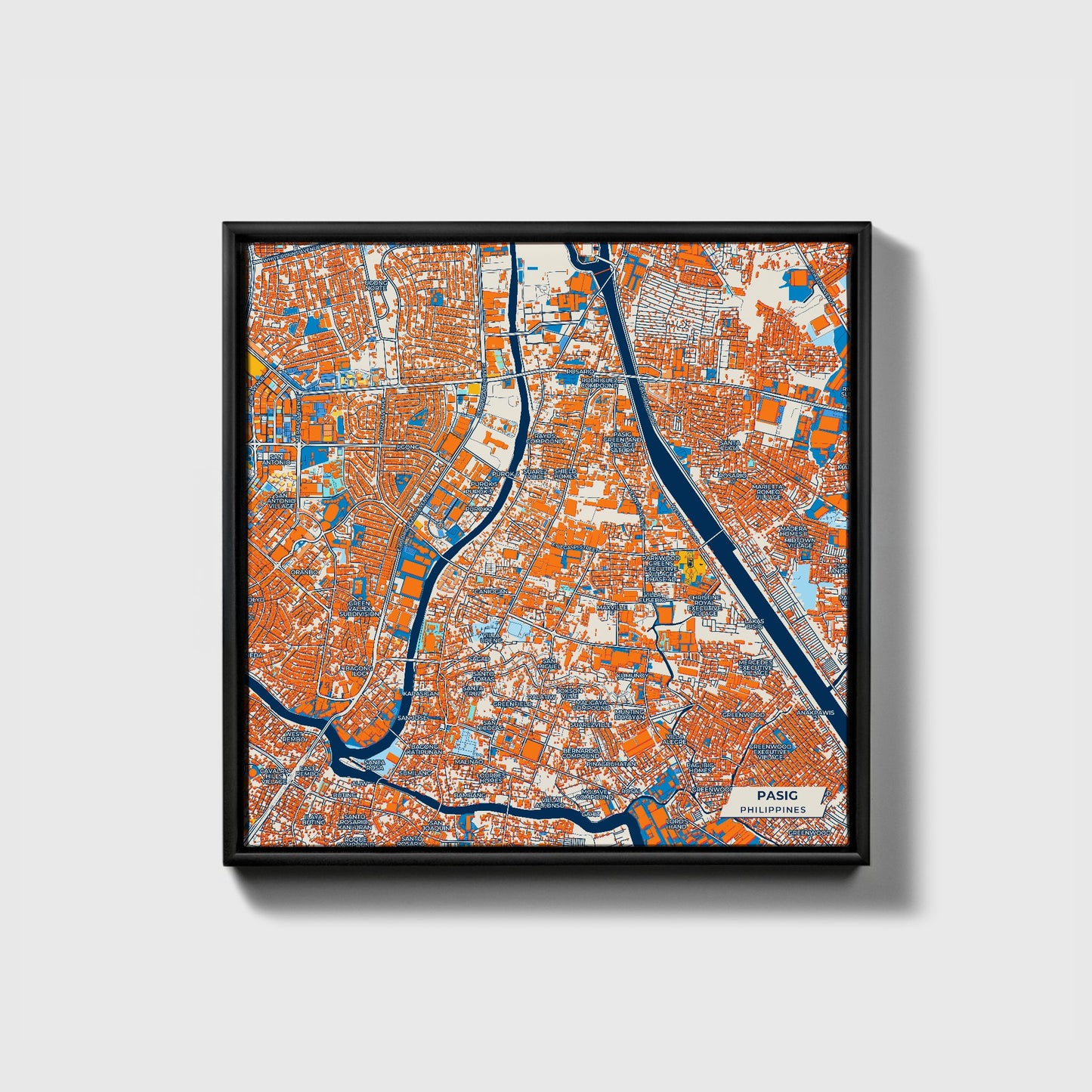 Pasig Philippines Colorful City Map Canvas Print • Black Framed