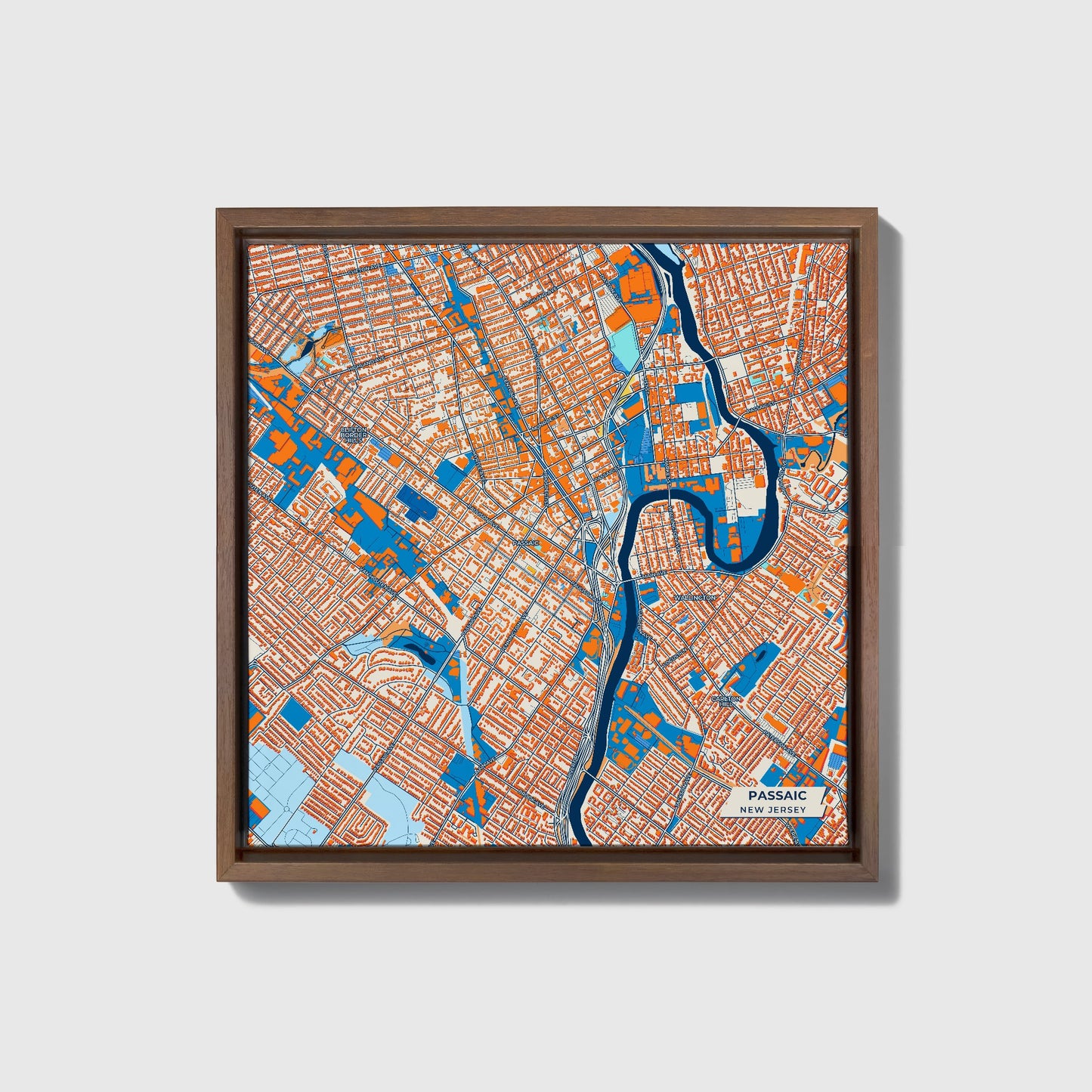 Passaic New Jersey Colorful City Map Canvas Print • Dark Wooden Framed