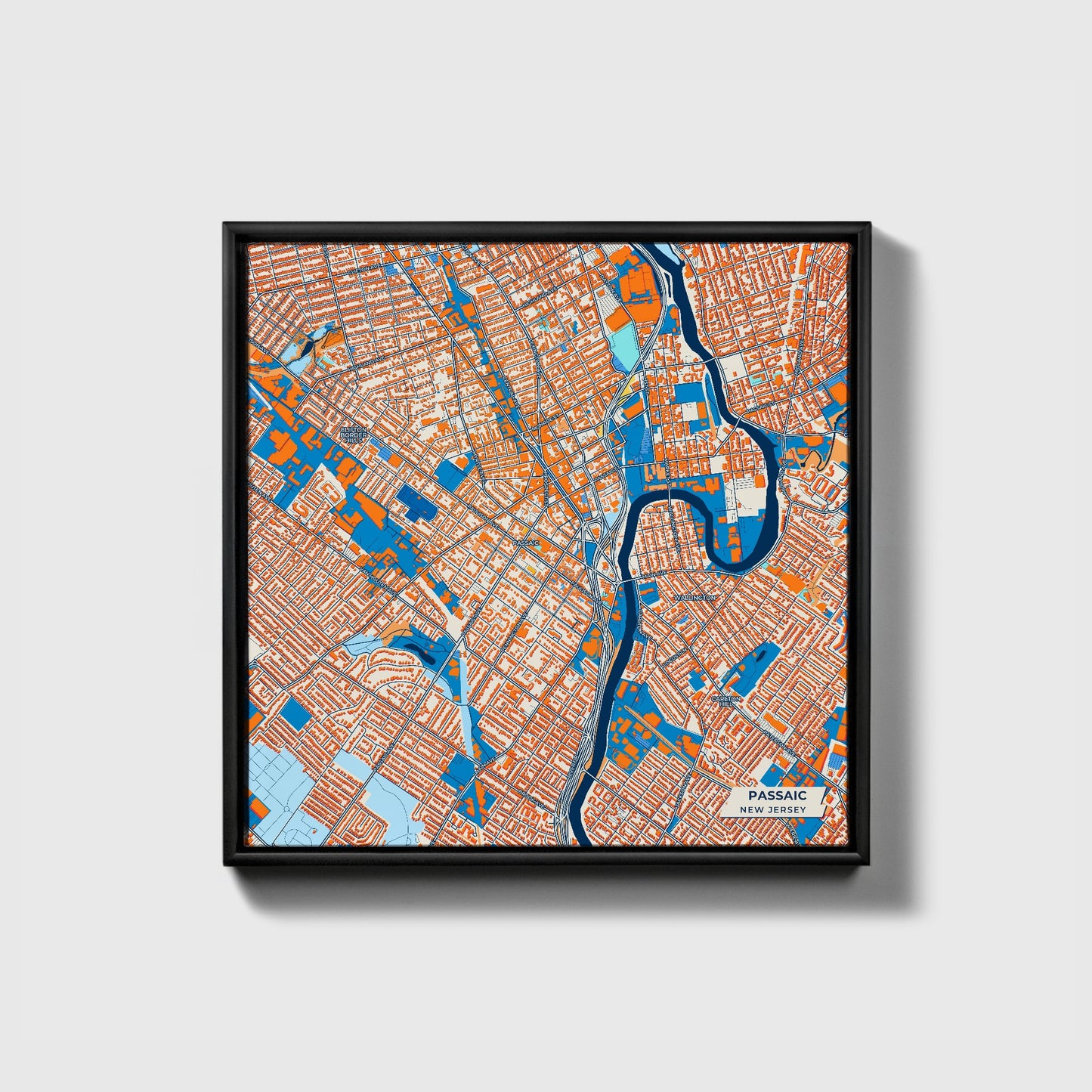 Passaic New Jersey Colorful City Map Canvas Print • Black Framed