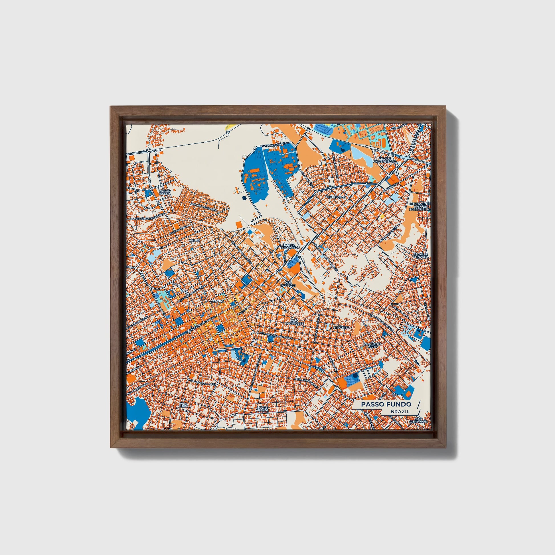 Passo Fundo Brazil Colorful City Map Canvas Print • Dark Wooden Framed