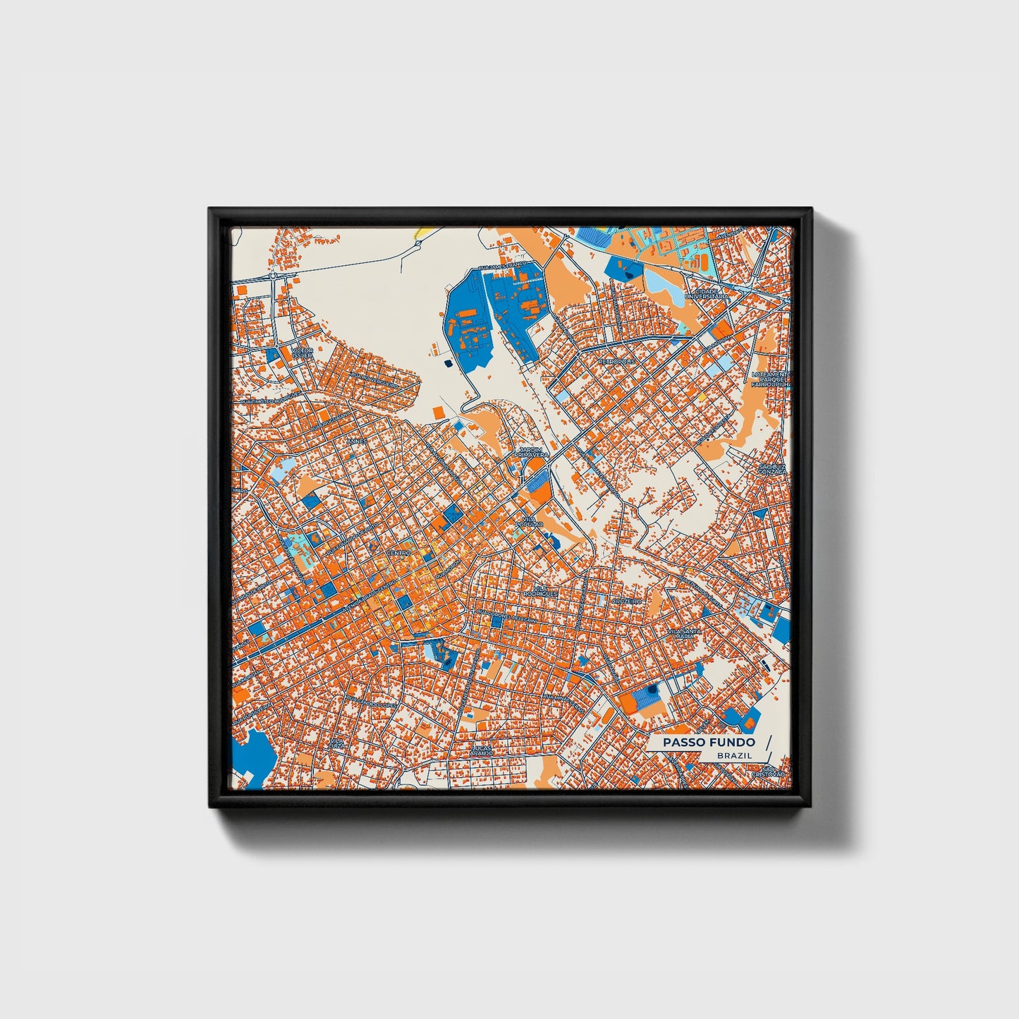 Passo Fundo Brazil Colorful City Map Canvas Print • Black Framed