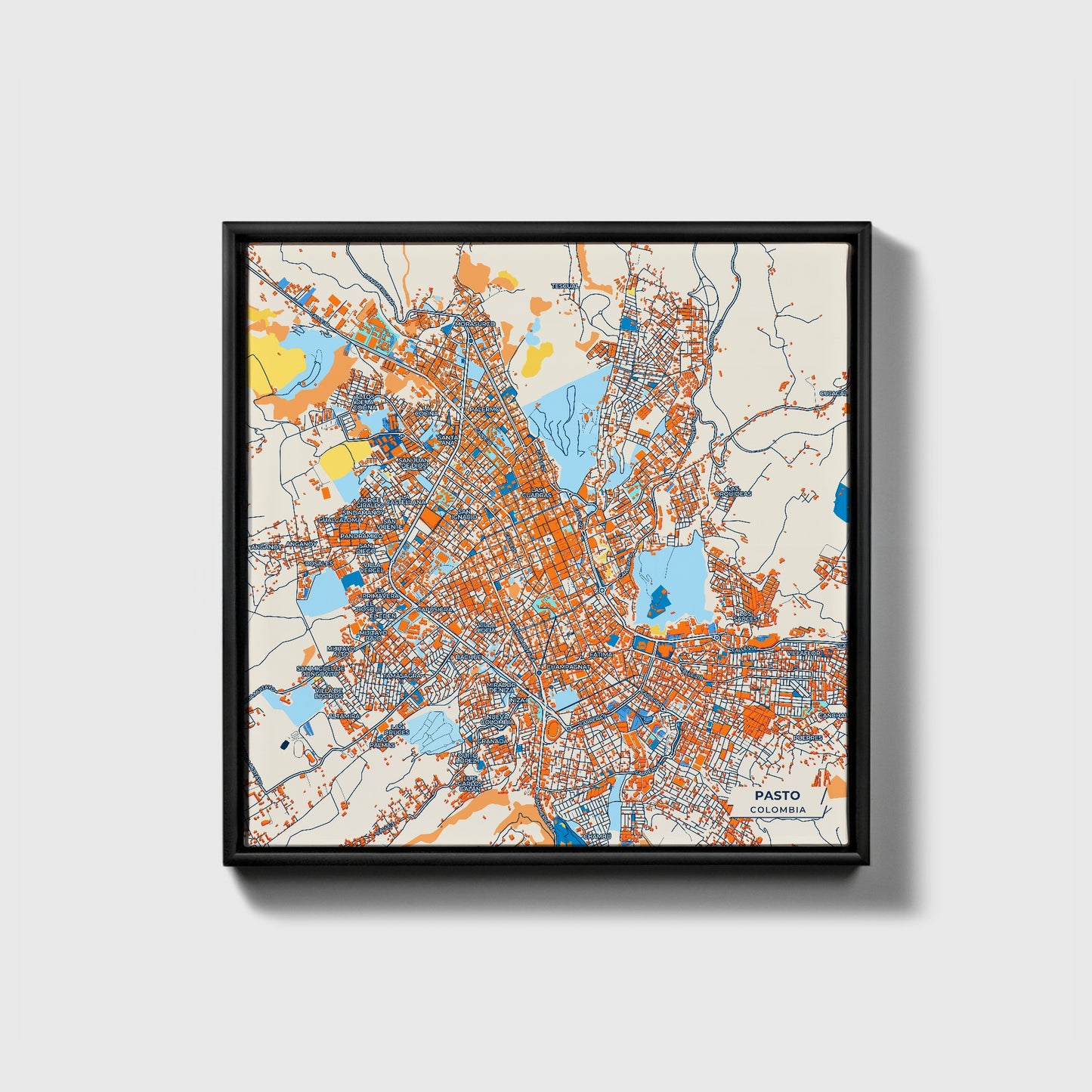 Pasto Colombia Colorful City Map Canvas Print • Black Framed