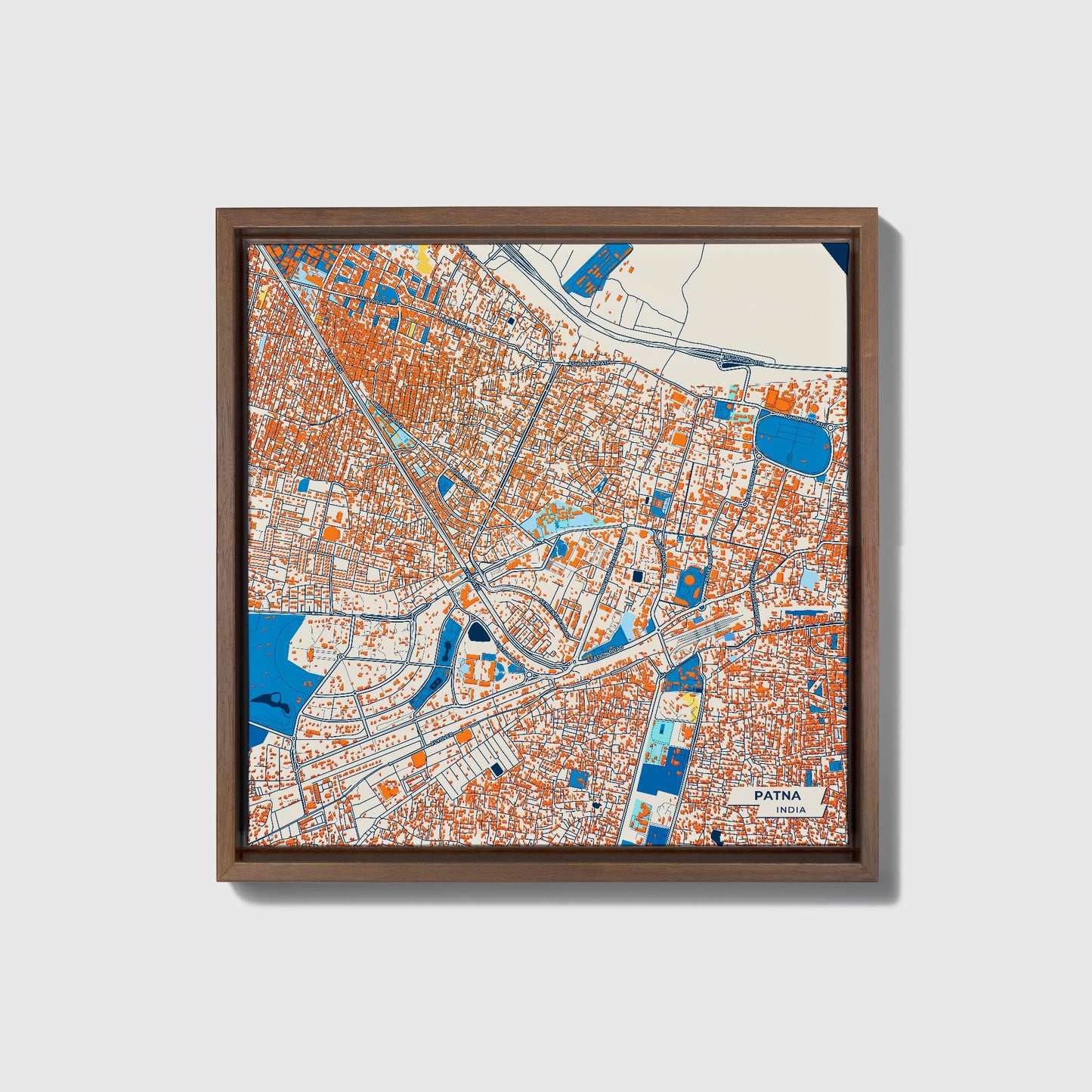 Patna India Colorful City Map Canvas Print • Dark Wooden Framed