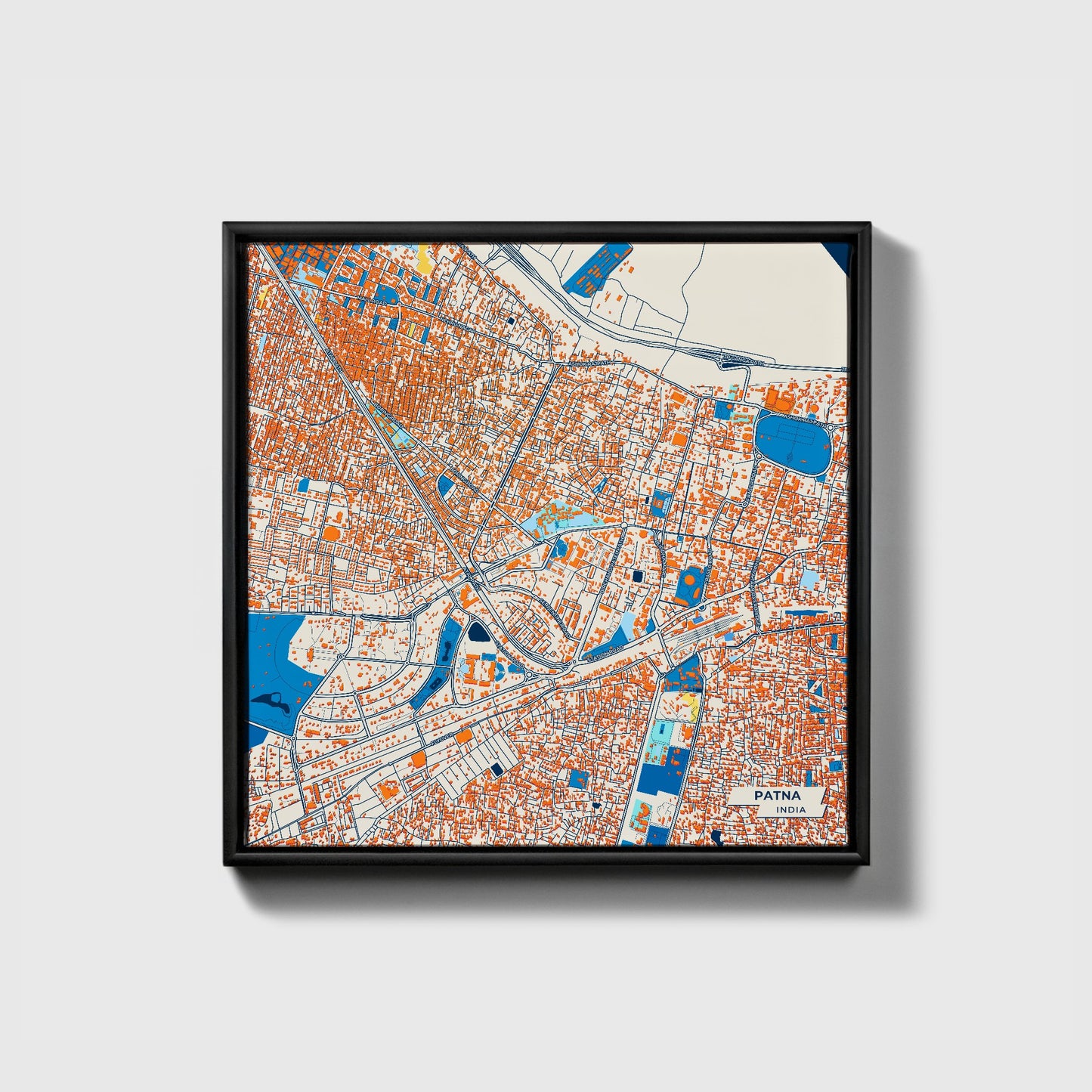 Patna India Colorful City Map Canvas Print • Black Framed