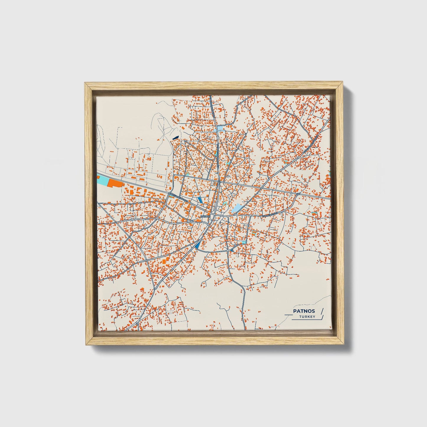 Patnos Turkey Colorful City Map Canvas Print • Natural Wooden Framed