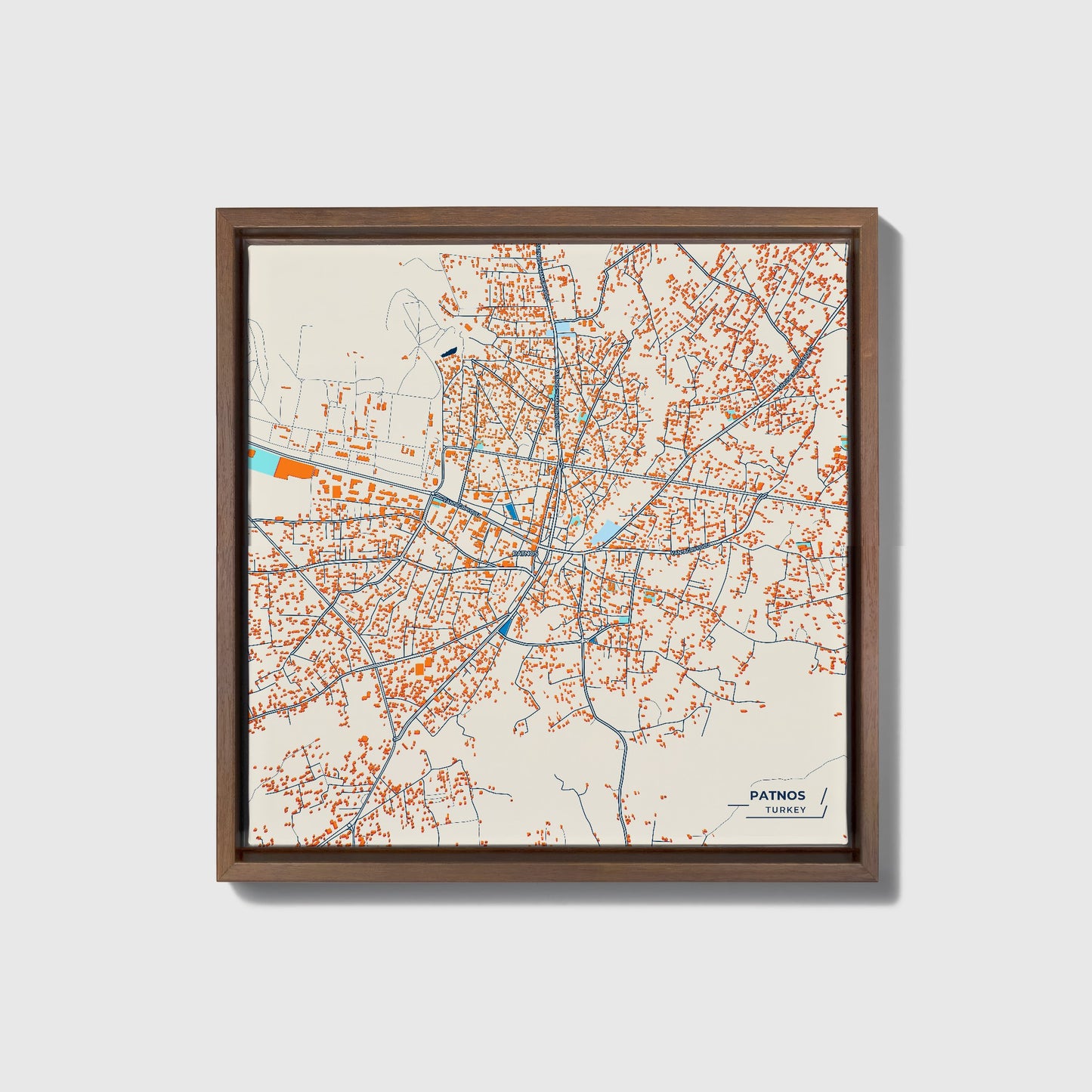 Patnos Turkey Colorful City Map Canvas Print • Dark Wooden Framed