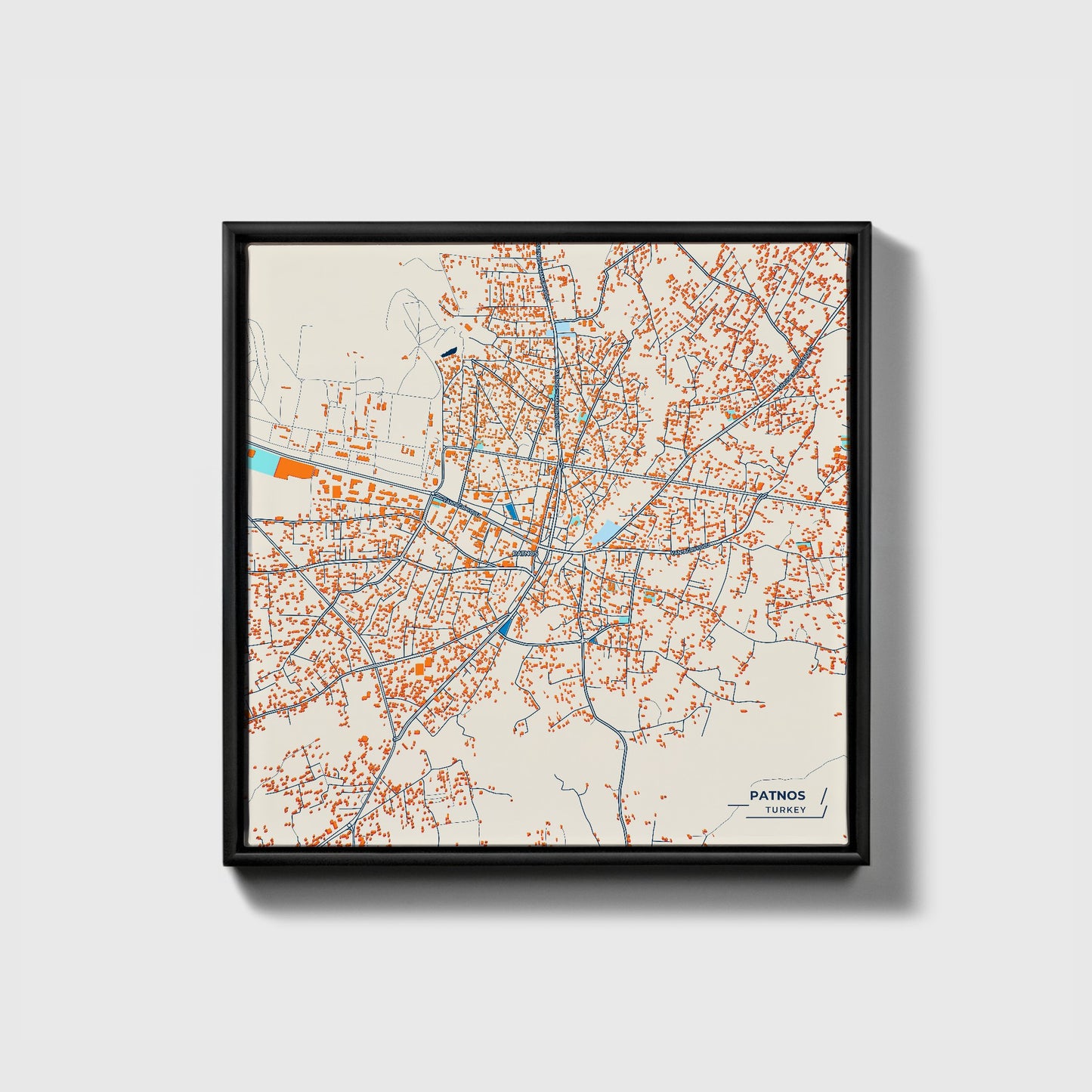 Patnos Turkey Colorful City Map Canvas Print • Black Framed