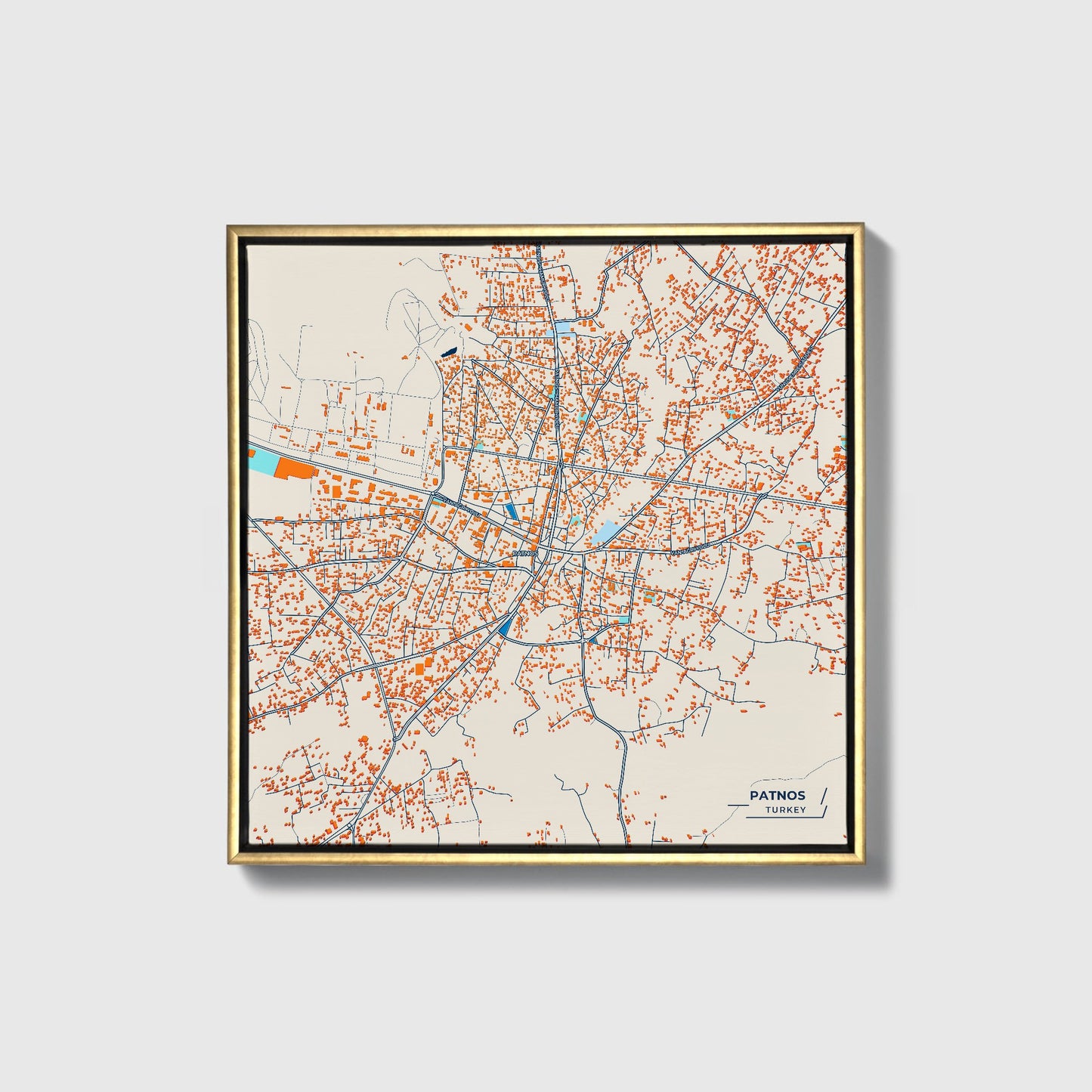Patnos Turkey Colorful City Map Canvas Print • Gold Framed