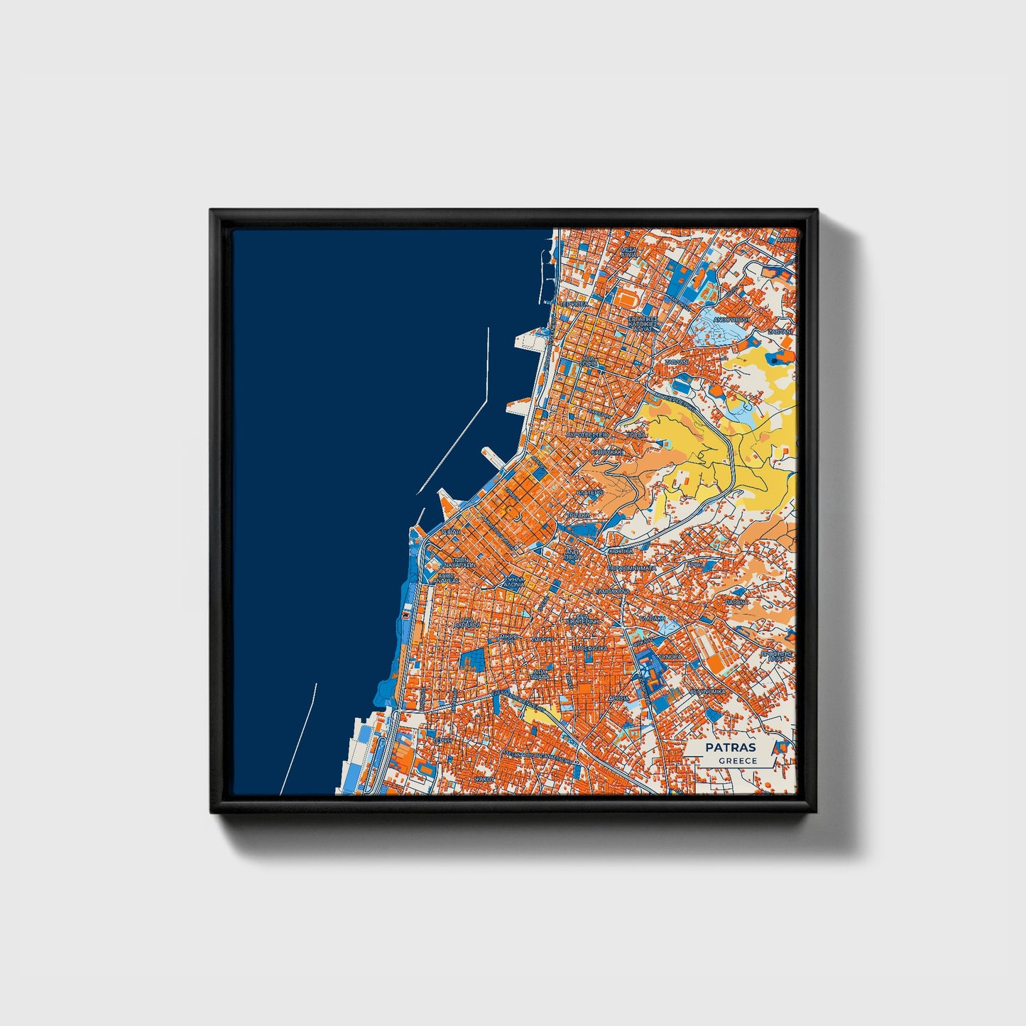 Πατρα Greece Colorful City Map Canvas Print • Black Framed