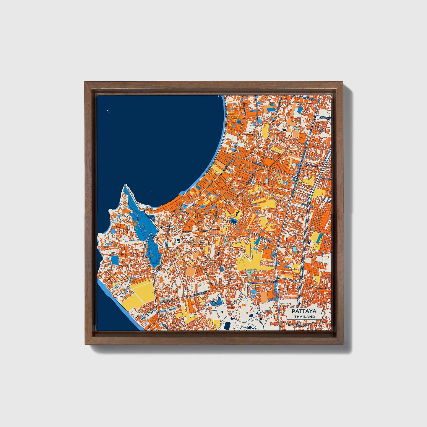 Pattaya Thailand Colorful City Map Canvas Print • Dark Wooden Framed