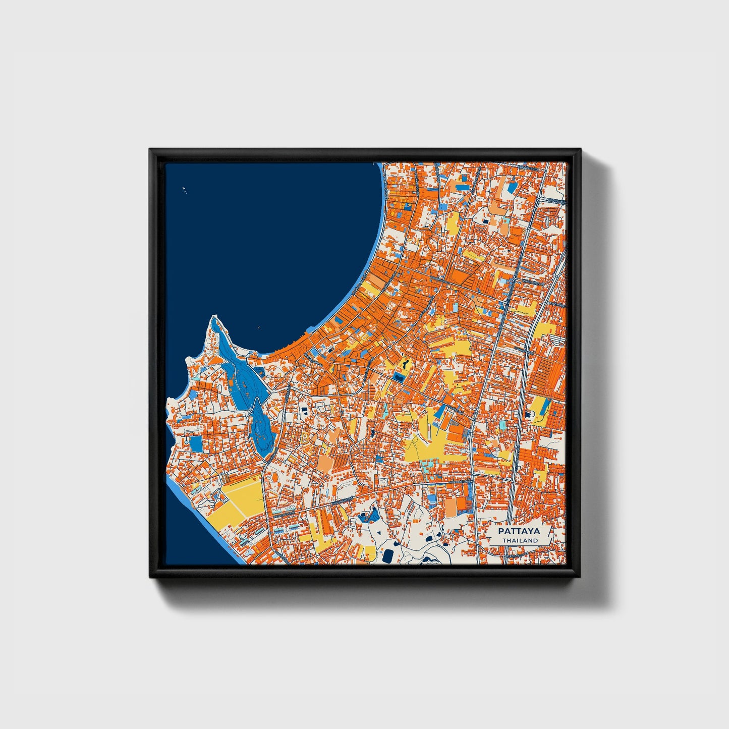 Pattaya Thailand Colorful City Map Canvas Print • Black Framed