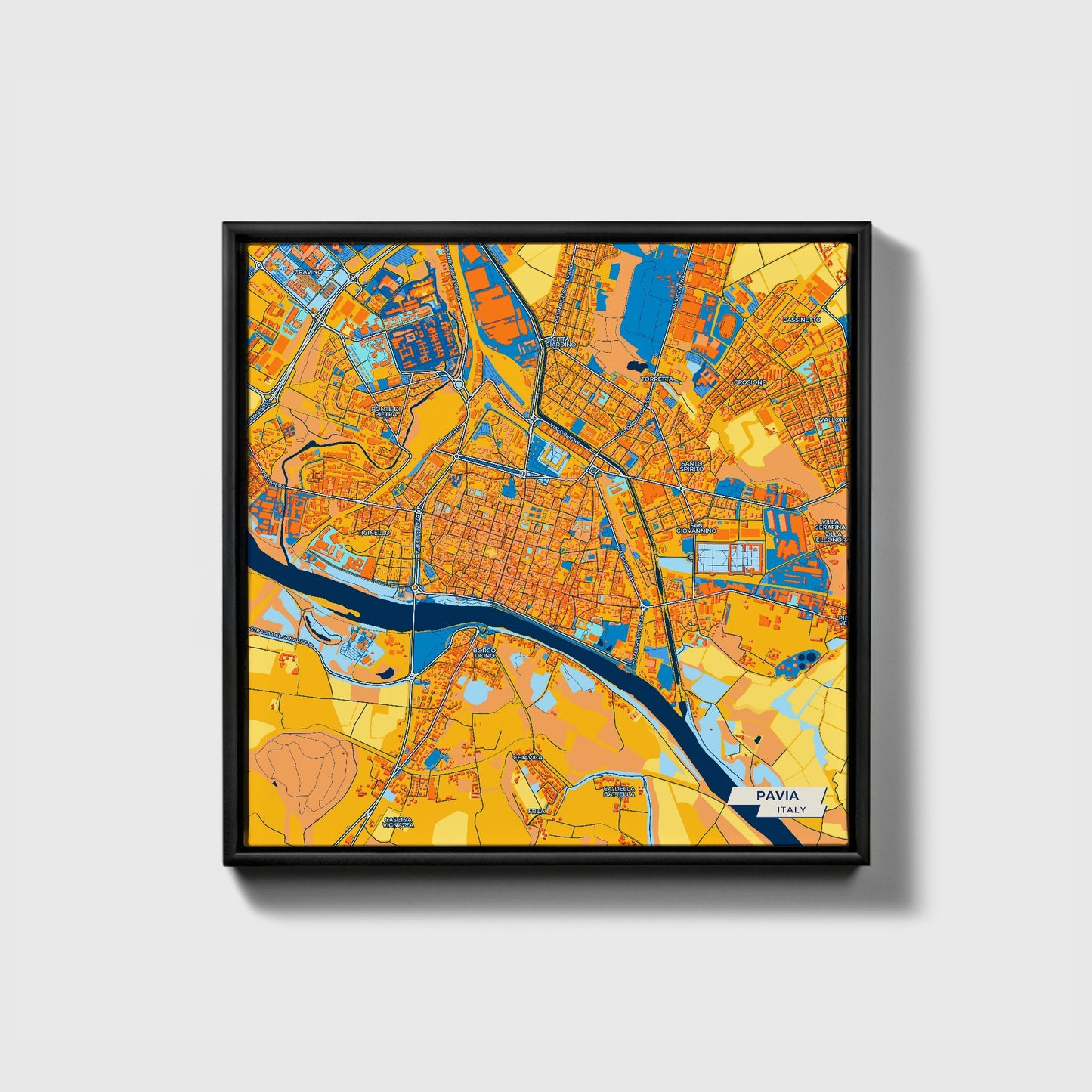 Pavia Italy Colorful City Map Canvas Print • Black Framed
