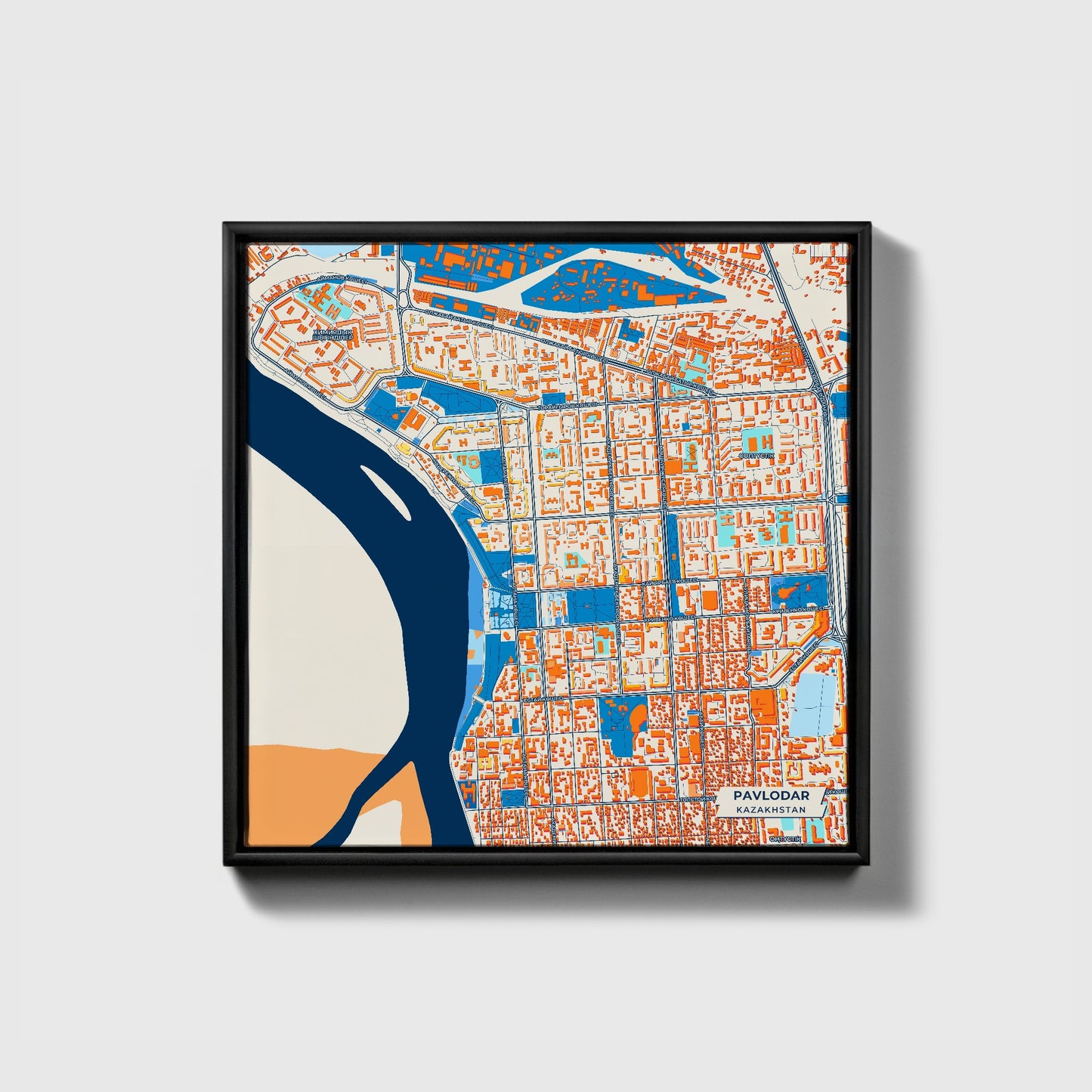 Pavlodar Kazakhstan Colorful City Map Canvas Print • Black Framed