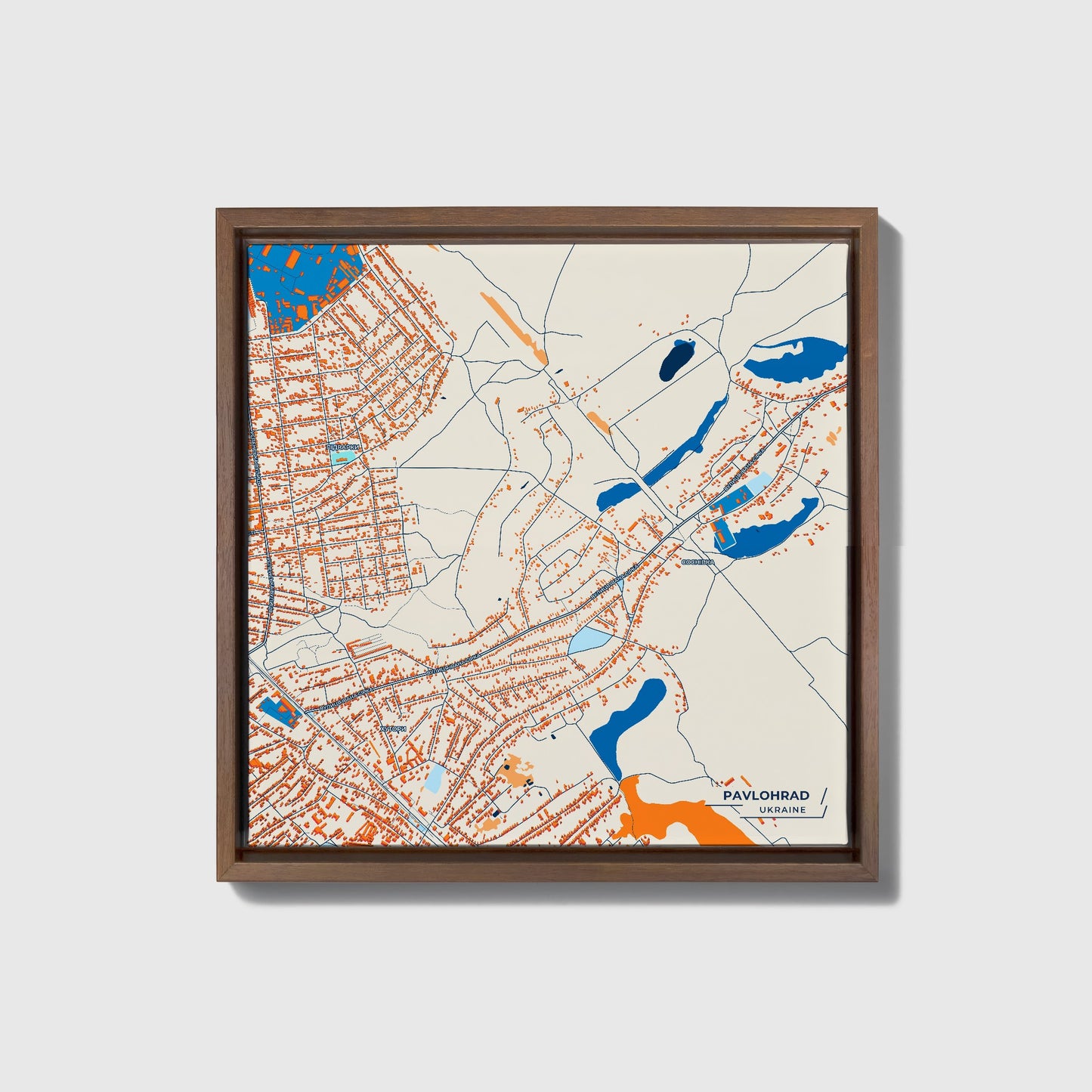 Павлоград Ukraine Colorful City Map Canvas Print • Dark Wooden Framed