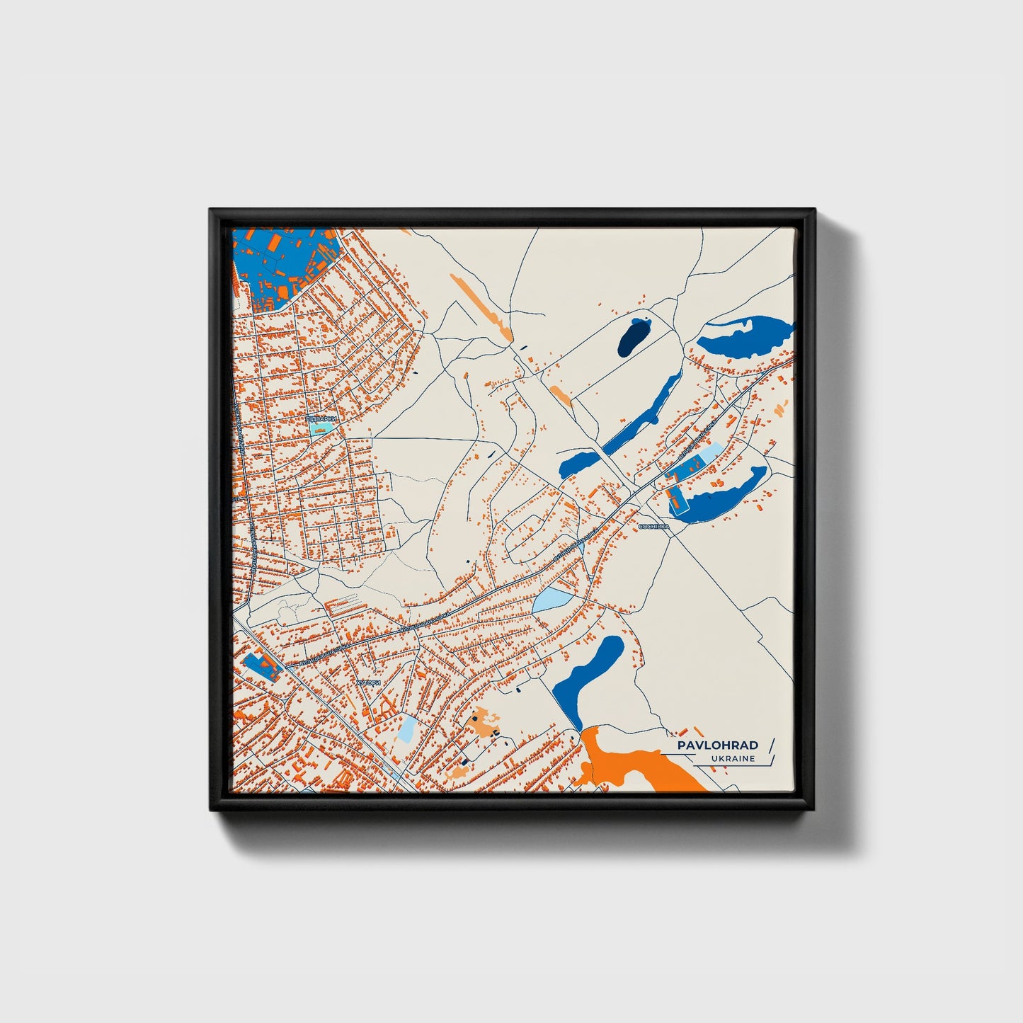 Павлоград Ukraine Colorful City Map Canvas Print • Black Framed