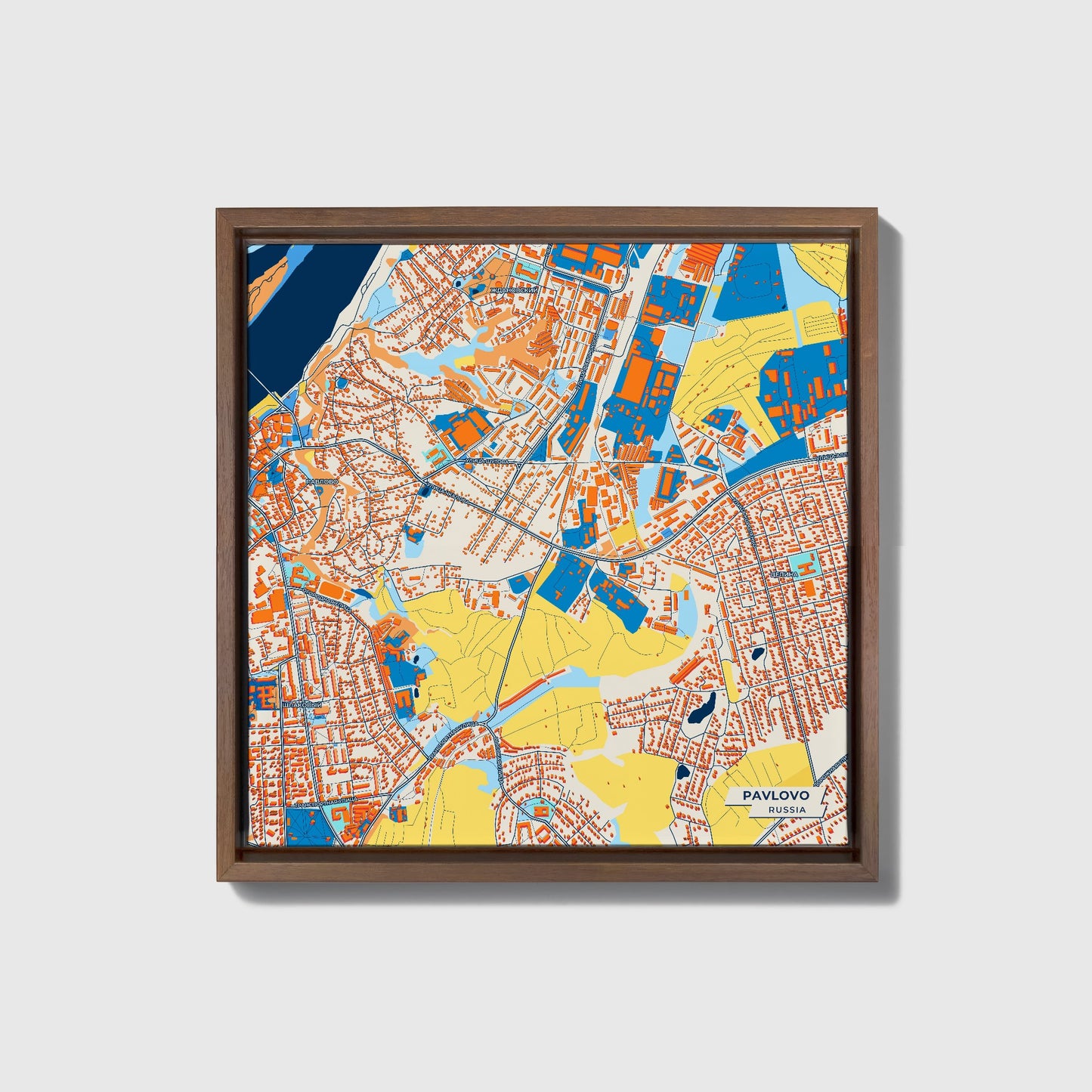 Павлово Russia Colorful City Map Canvas Print • Dark Wooden Framed