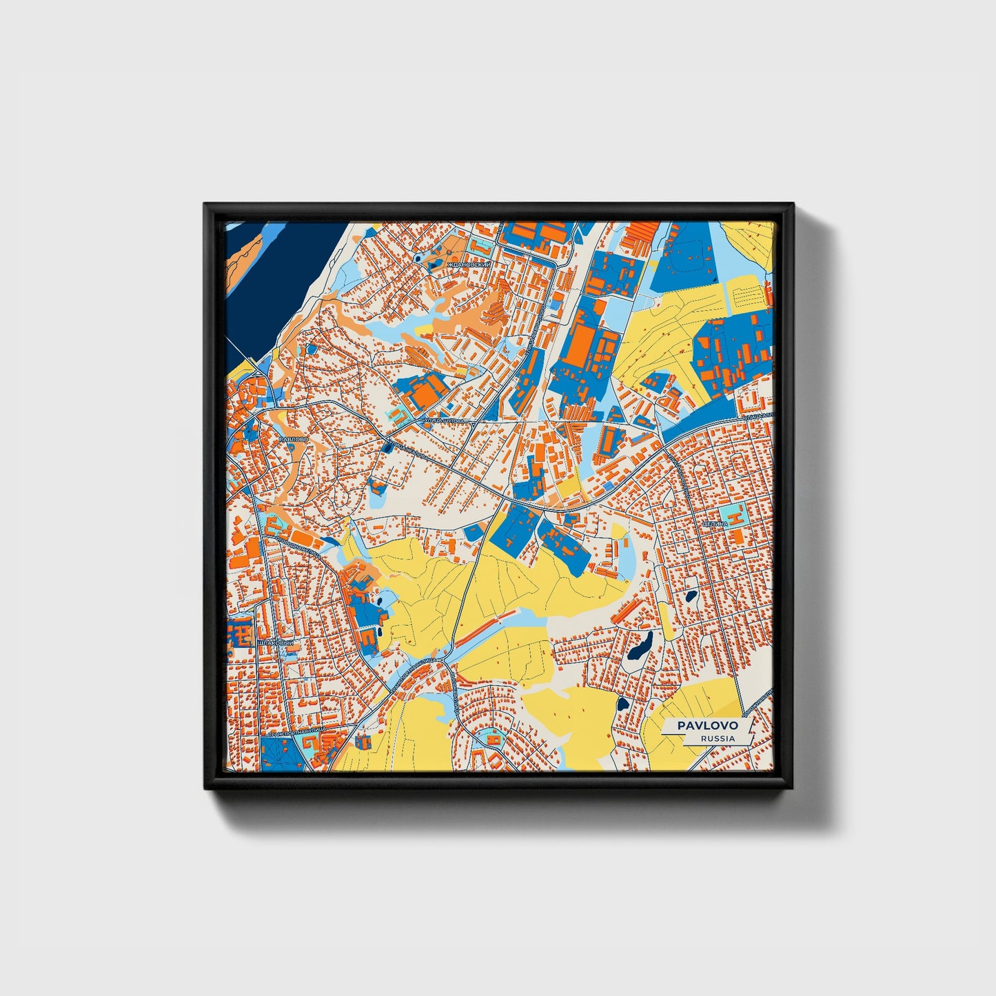 Павлово Russia Colorful City Map Canvas Print • Black Framed