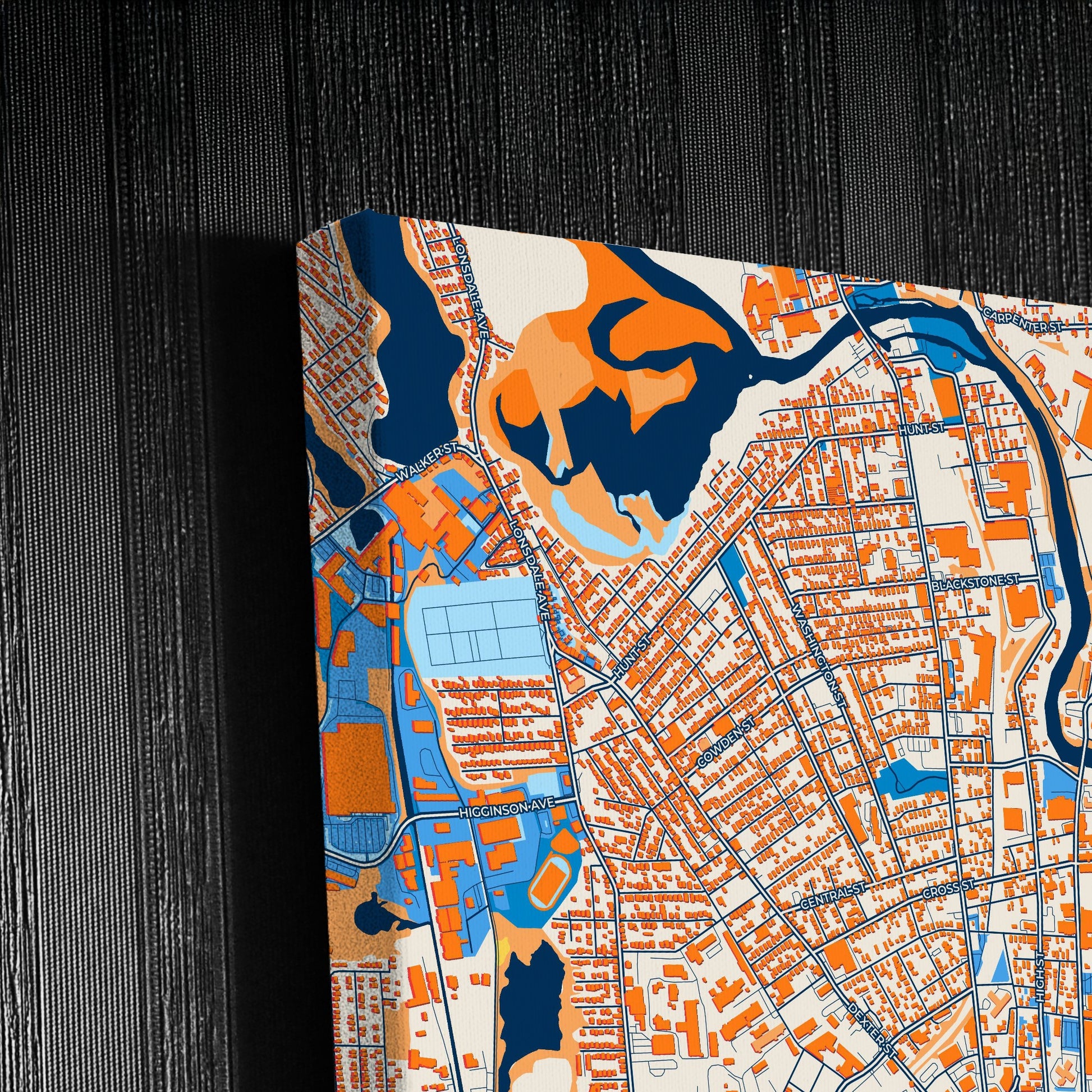 Pawtucket Rhode Island Colorful City Map Canvas Print Detail