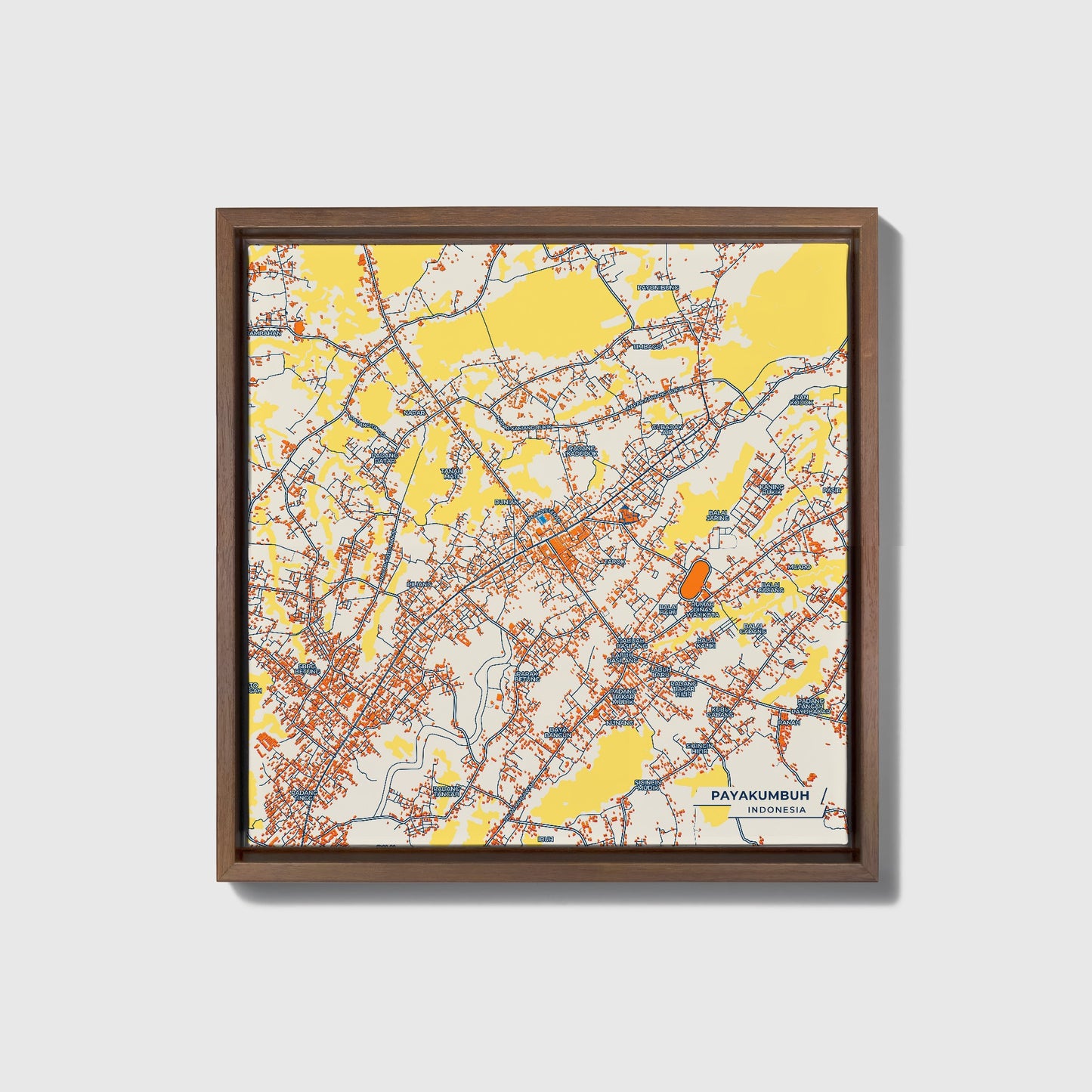 Payakumbuh Indonesia Colorful City Map Canvas Print • Dark Wooden Framed