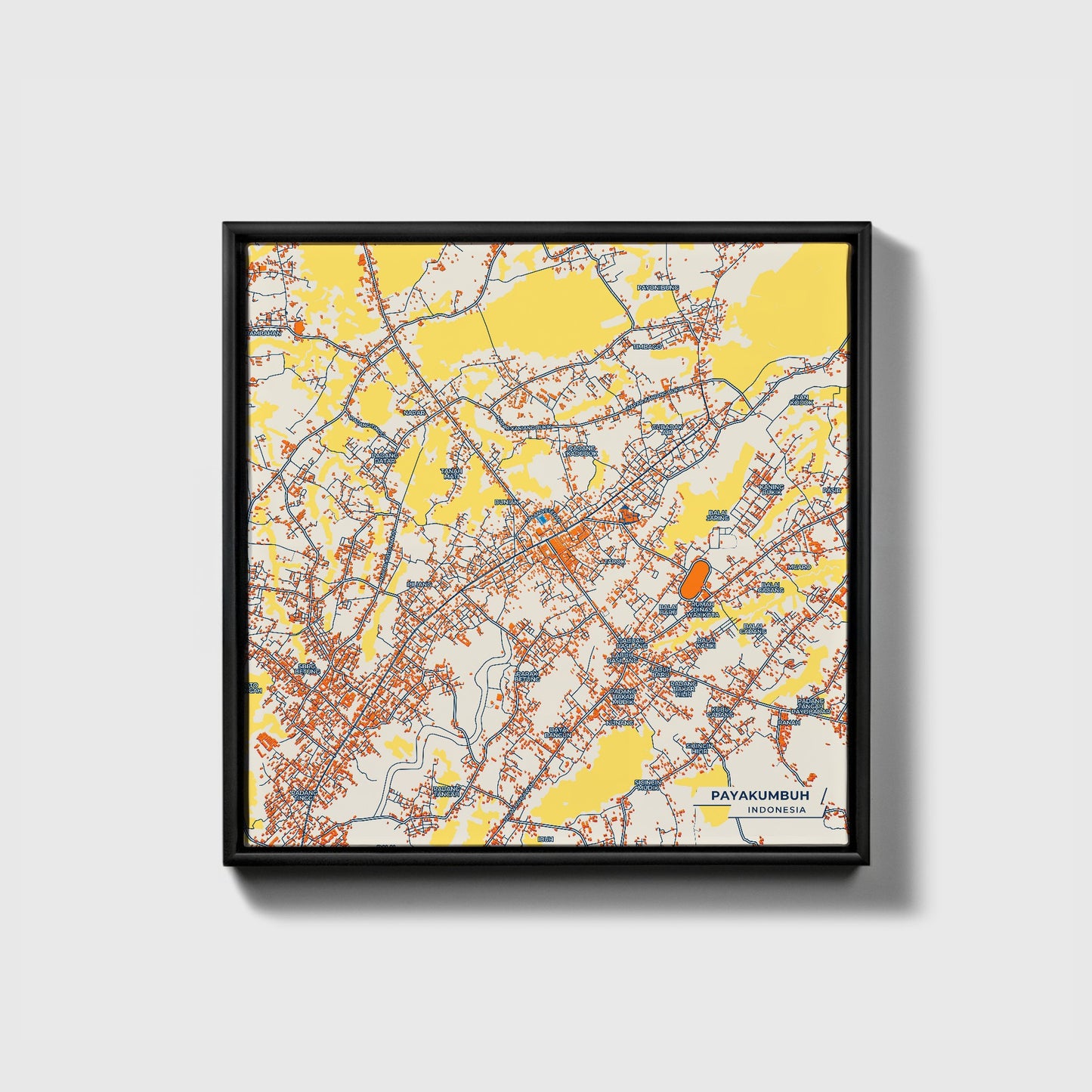 Payakumbuh Indonesia Colorful City Map Canvas Print • Black Framed