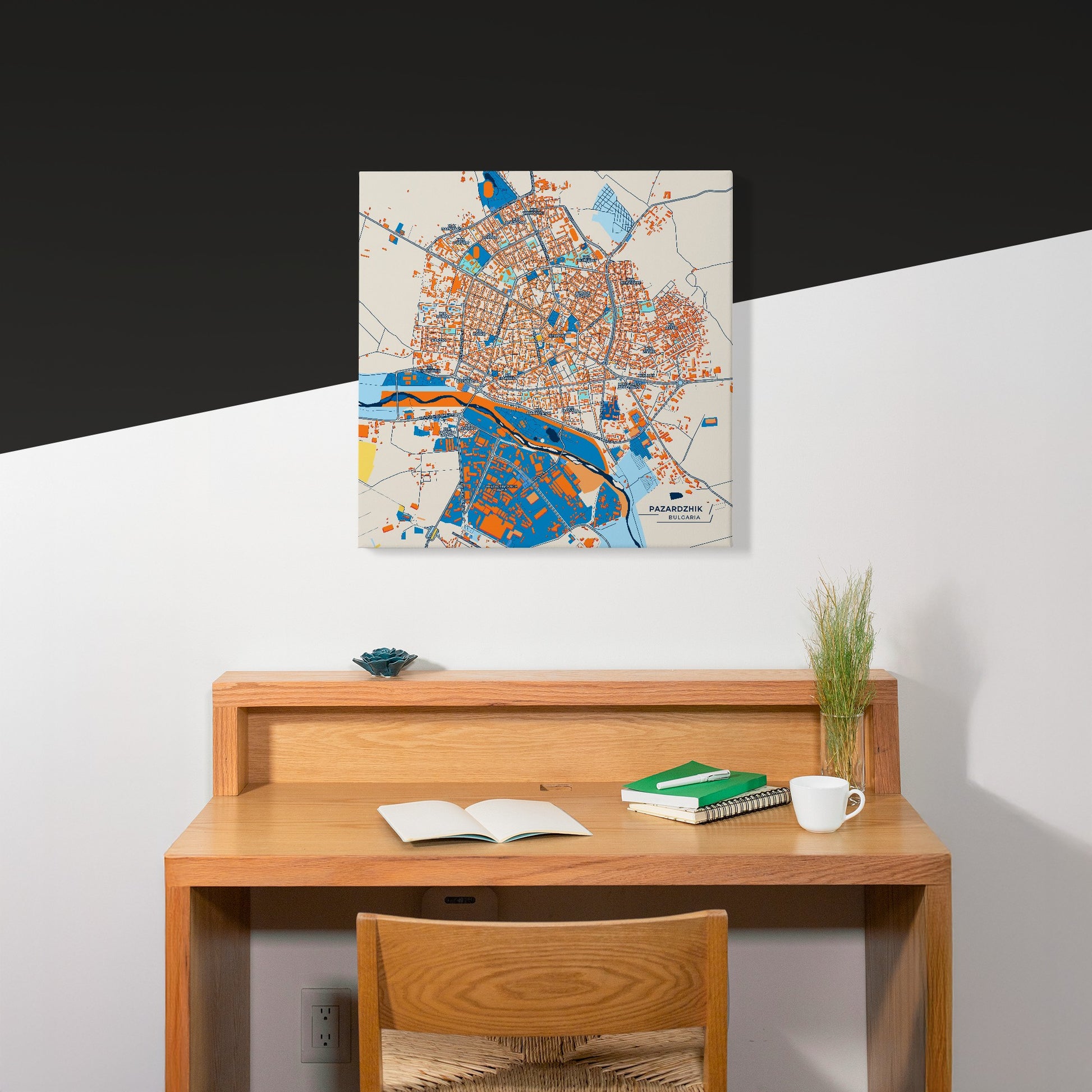 Пазарджик Bulgaria Colorful City Map Canvas Print Scene