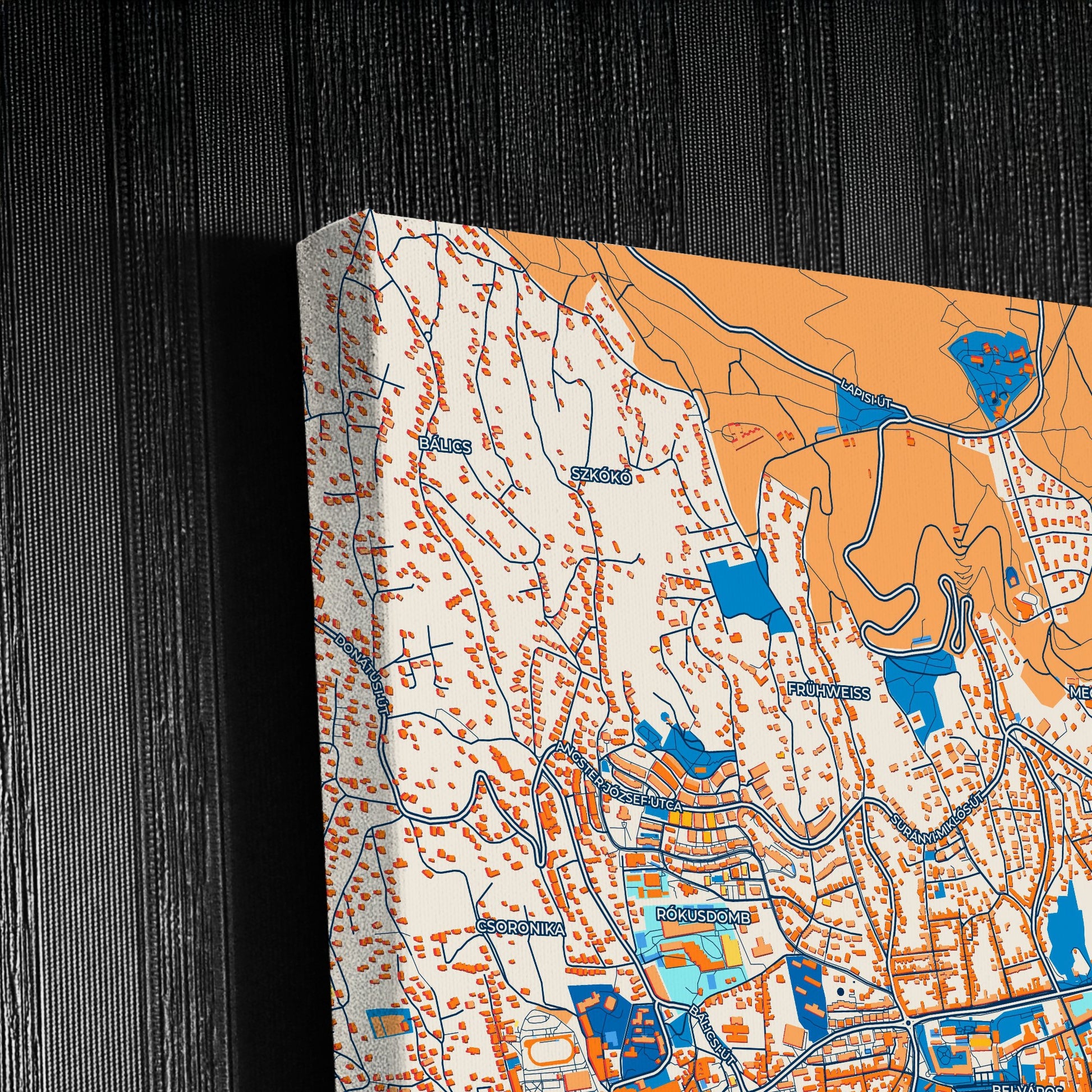 Pécs Hungary Colorful City Map Canvas Print Detail