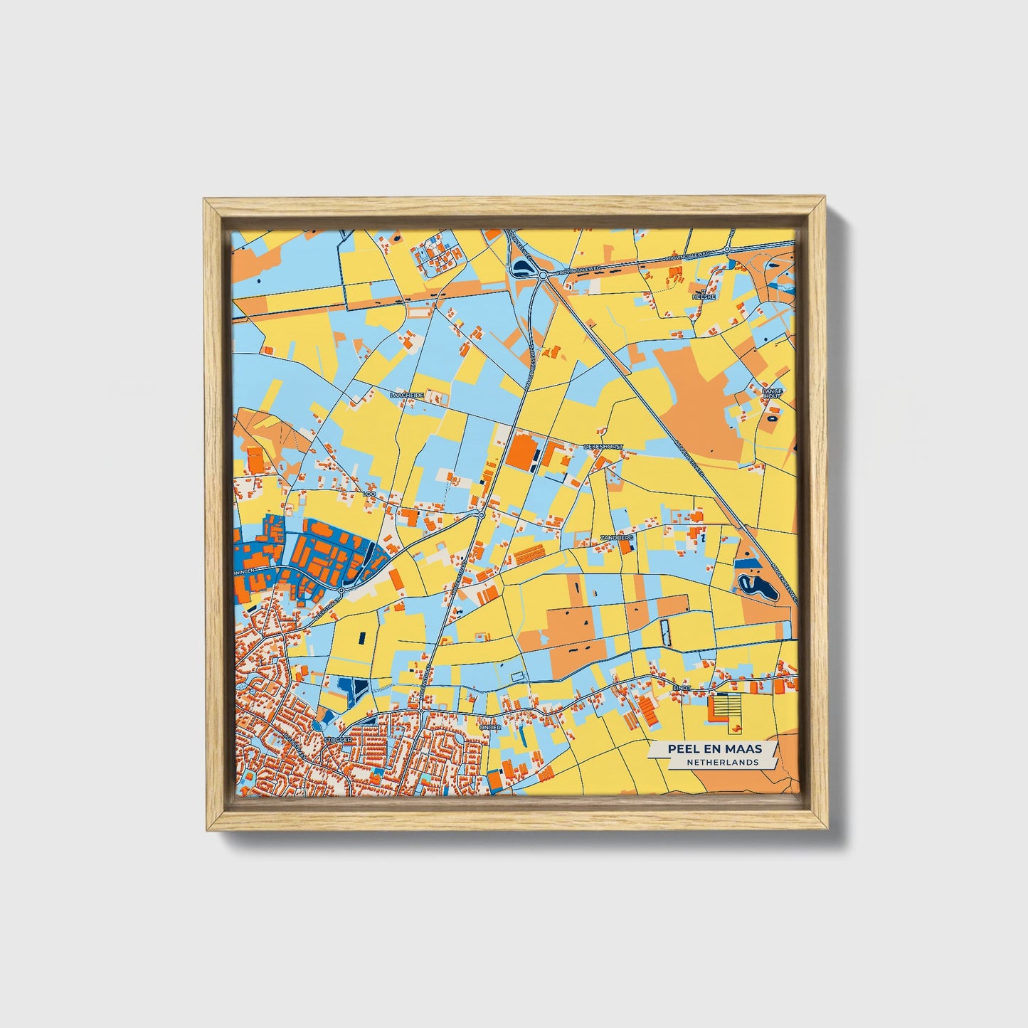 Peelenmaas Netherlands Colorful City Map Canvas Print • Natural Wooden Framed