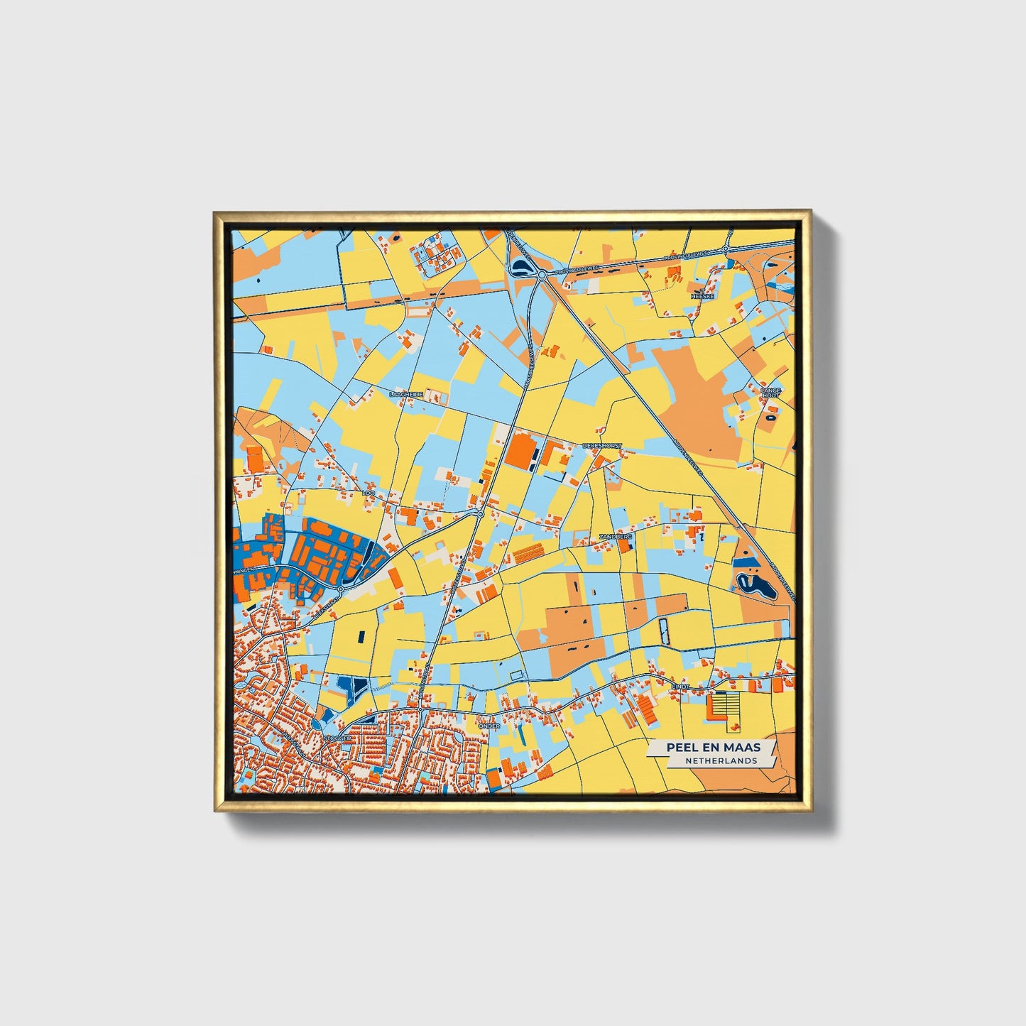 Peelenmaas Netherlands Colorful City Map Canvas Print • Gold Framed