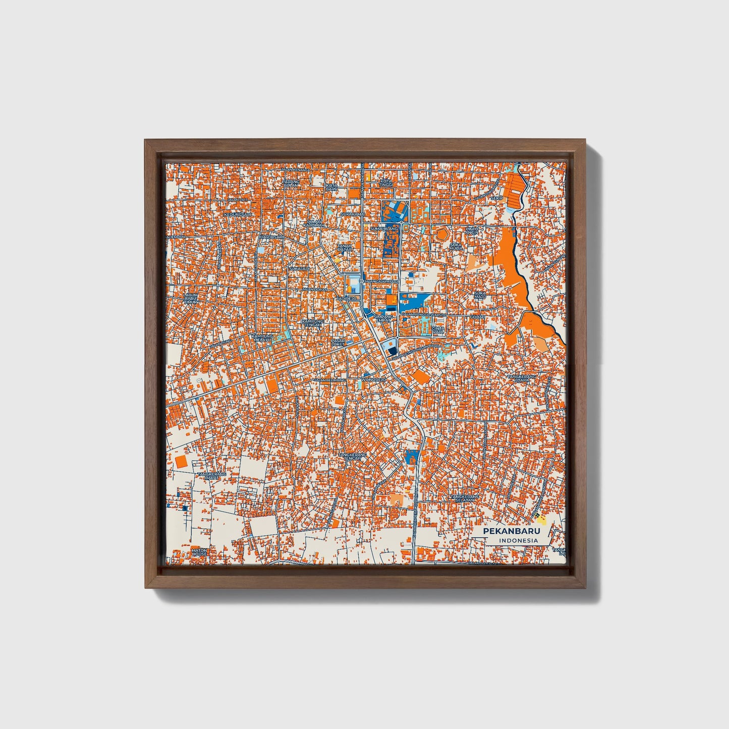 Pekanbaru Indonesia Colorful City Map Canvas Print • Dark Wooden Framed