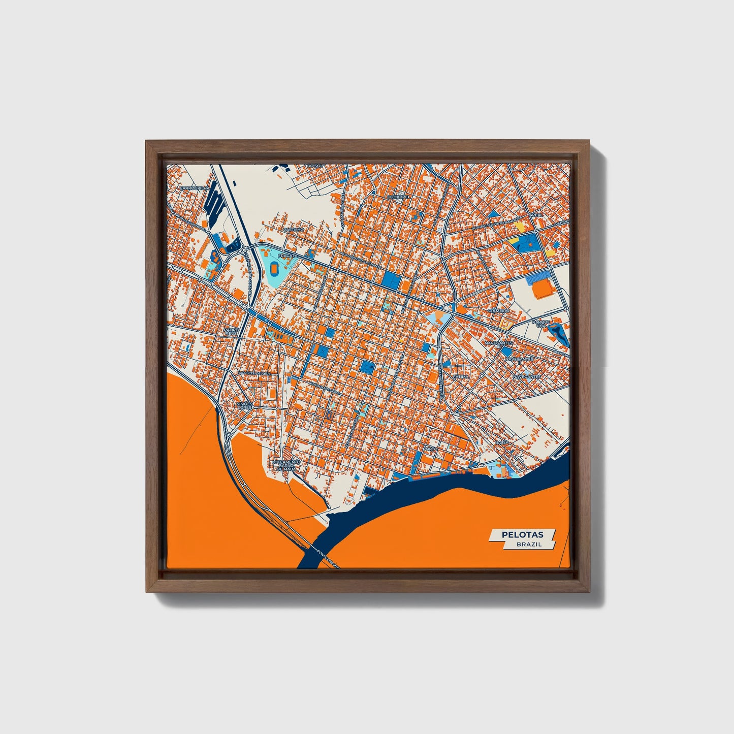 Pelotas Brazil Colorful City Map Canvas Print • Dark Wooden Framed