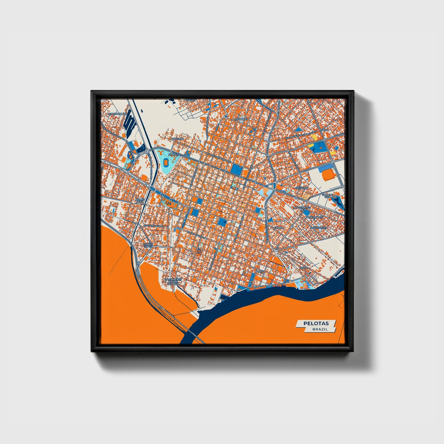 Pelotas Brazil Colorful City Map Canvas Print • Black Framed