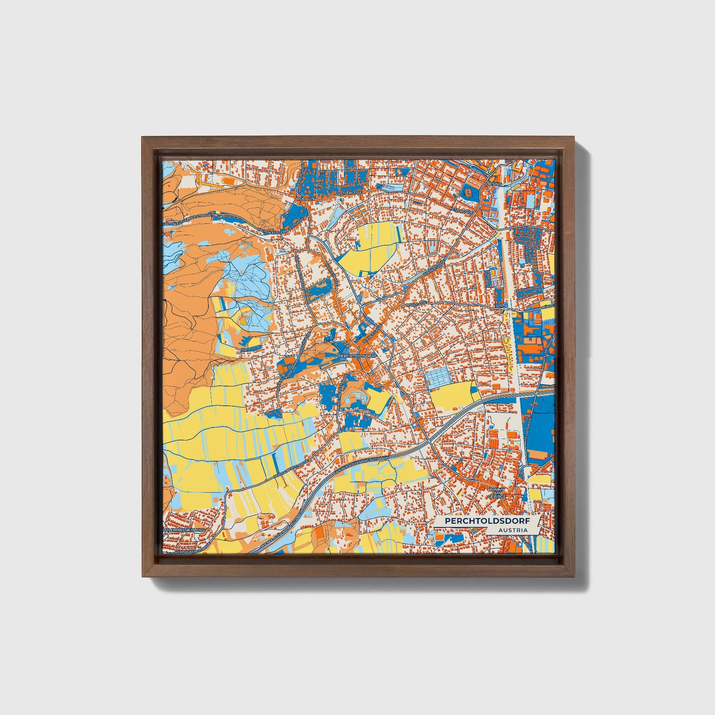 Perchtoldsdorf Austria Colorful City Map Canvas Print • Dark Wooden Framed