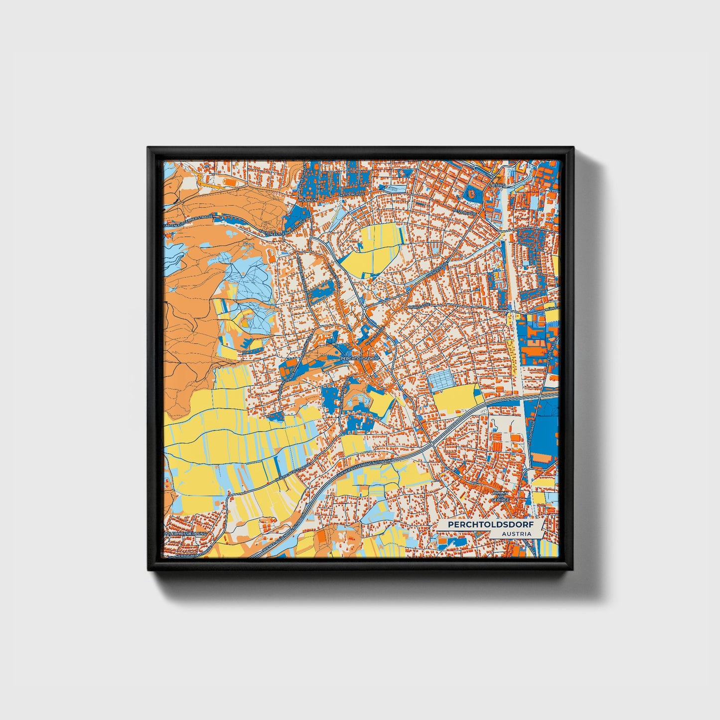 Perchtoldsdorf Austria Colorful City Map Canvas Print • Black Framed