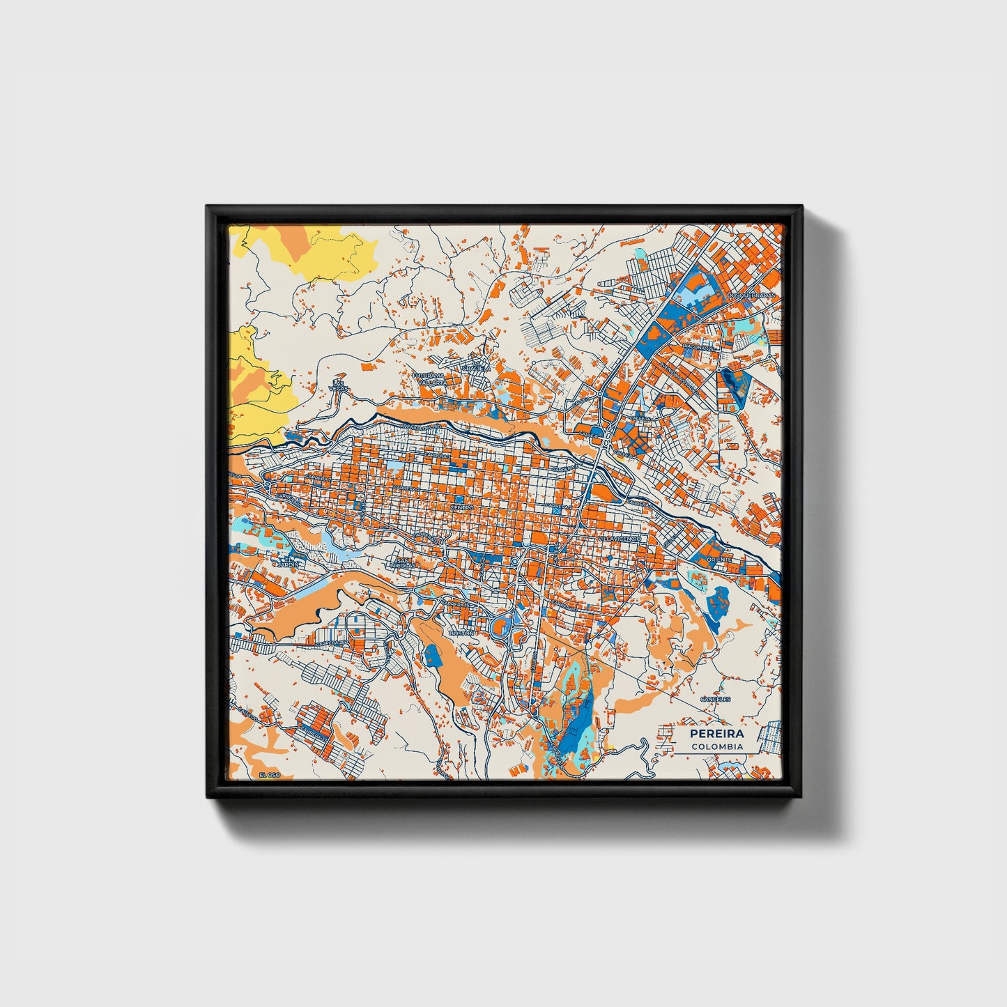 Pereira Colombia Colorful City Map Canvas Print • Black Framed