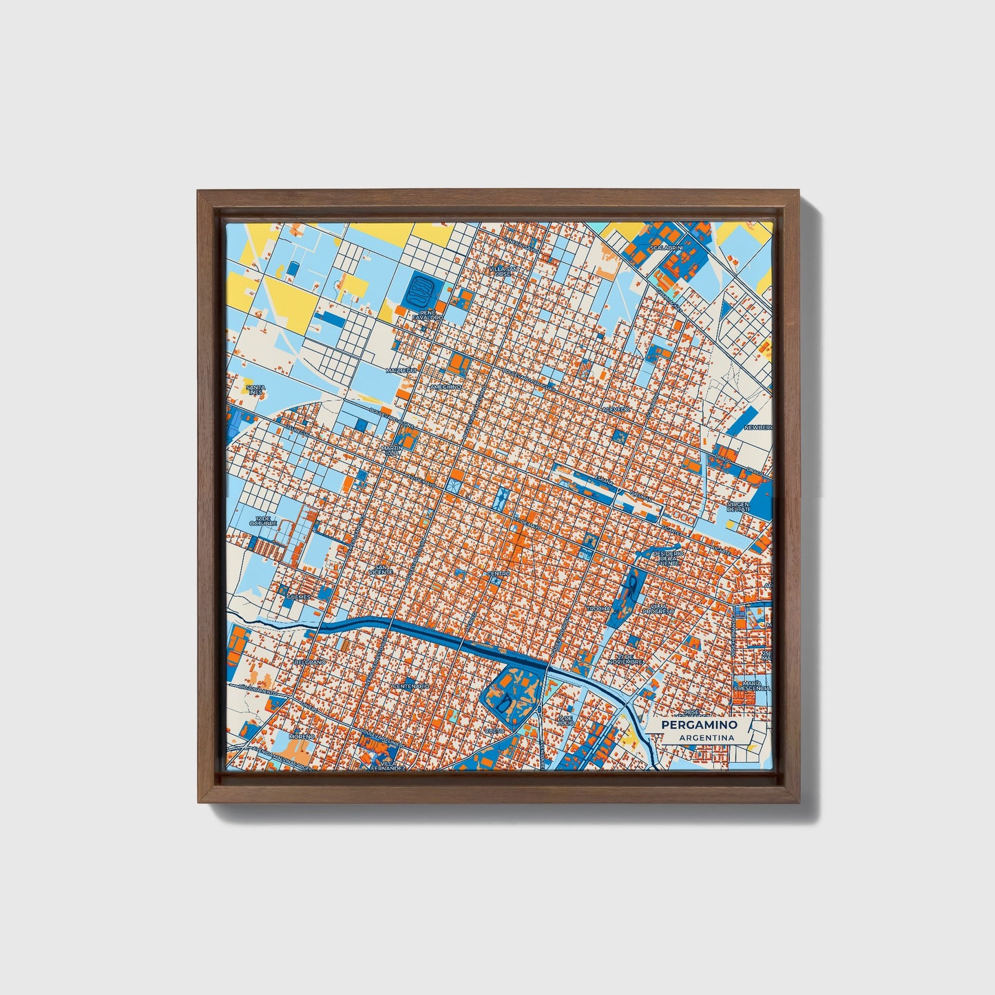 Pergamino Argentina Colorful City Map Canvas Print • Dark Wooden Framed