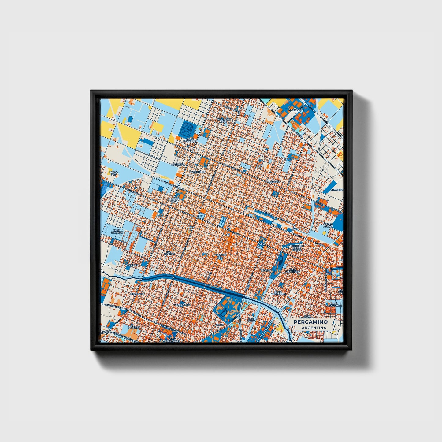 Pergamino Argentina Colorful City Map Canvas Print • Black Framed