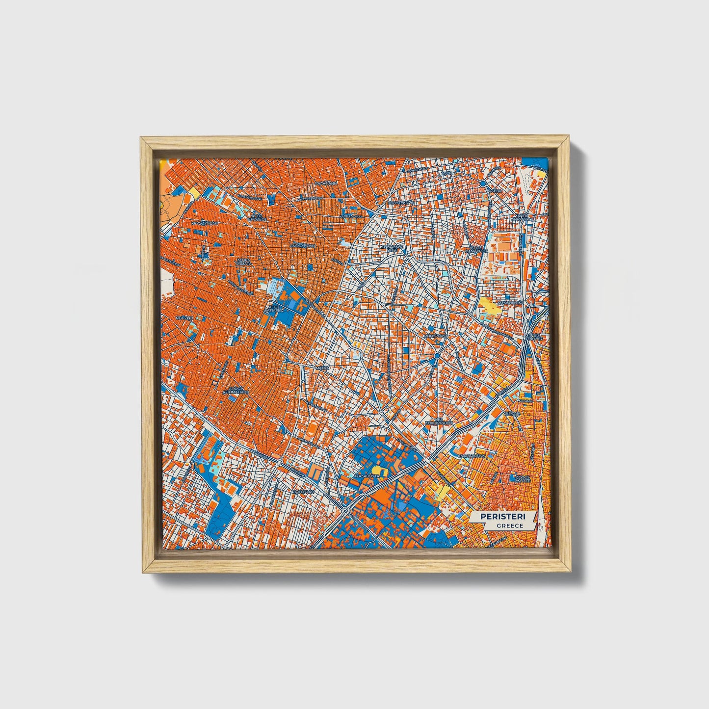 Περιστερι Greece Colorful City Map Canvas Print • Natural Wooden Framed