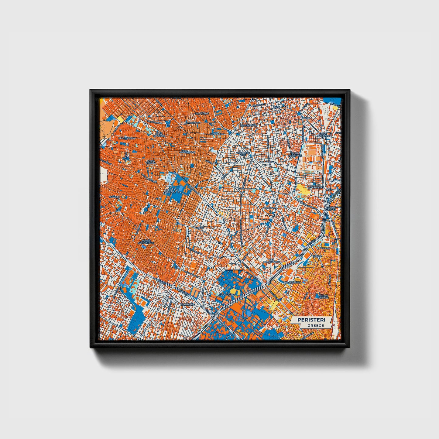 Περιστερι Greece Colorful City Map Canvas Print • Black Framed