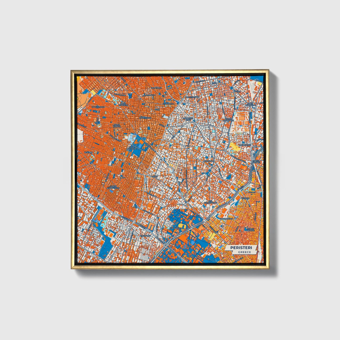 Περιστερι Greece Colorful City Map Canvas Print • Gold Framed