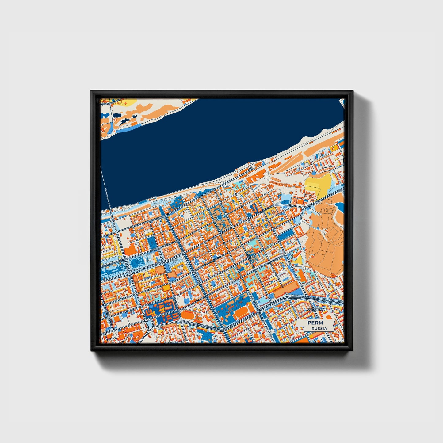 Пермь Russia Colorful City Map Canvas Print • Black Framed