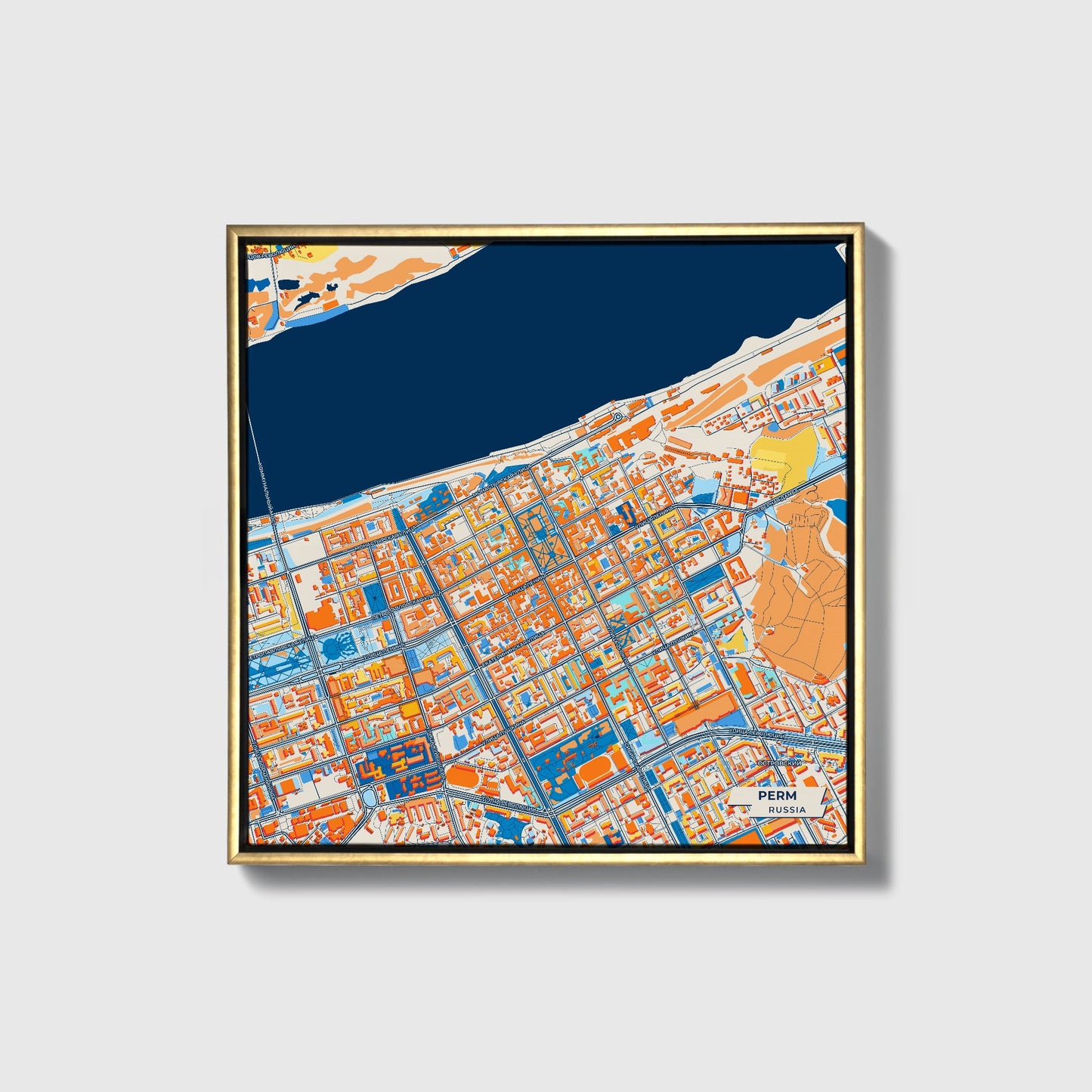 Пермь Russia Colorful City Map Canvas Print • Gold Framed