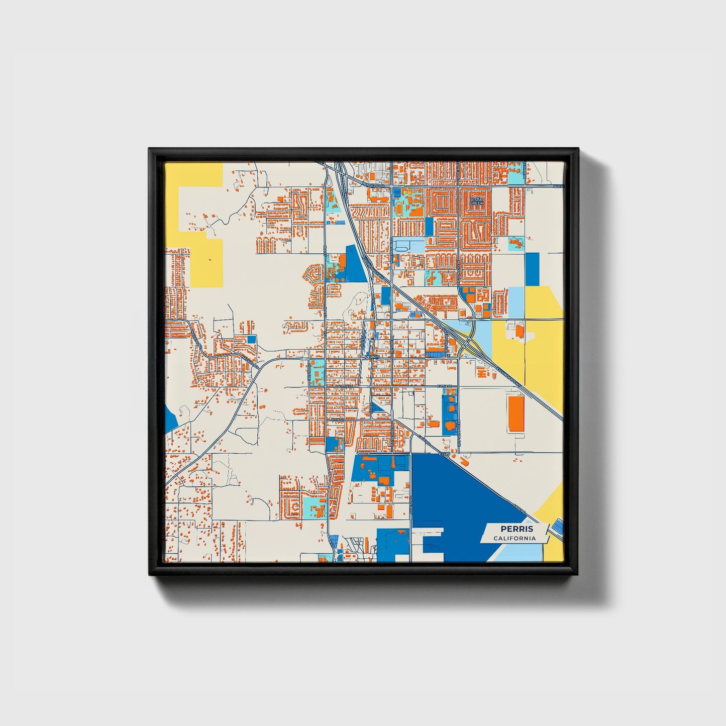 Perris California Colorful City Map Canvas Print • Black Framed