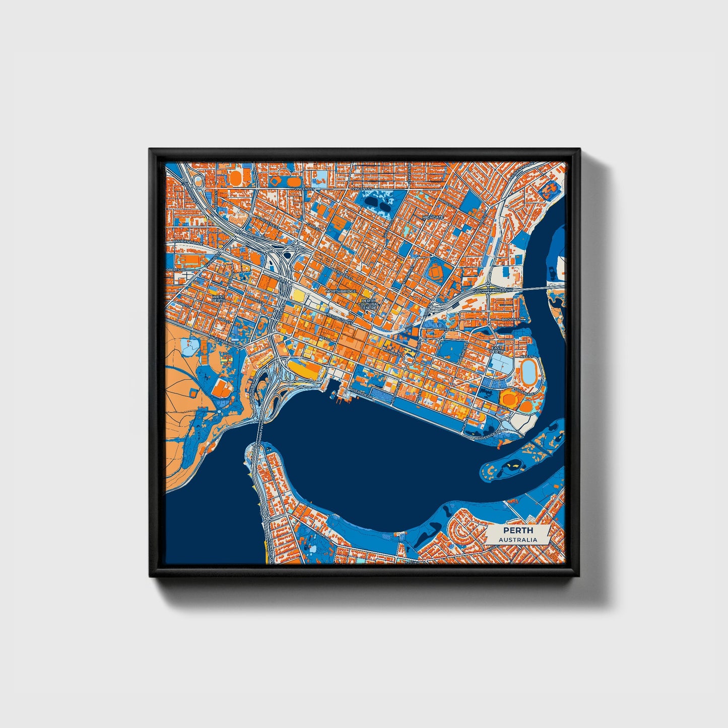 Perth Australia Colorful City Map Canvas Print • Black Framed