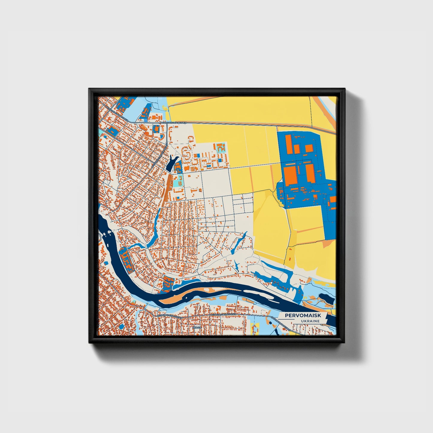Первомайськ Ukraine Colorful City Map Canvas Print • Black Framed