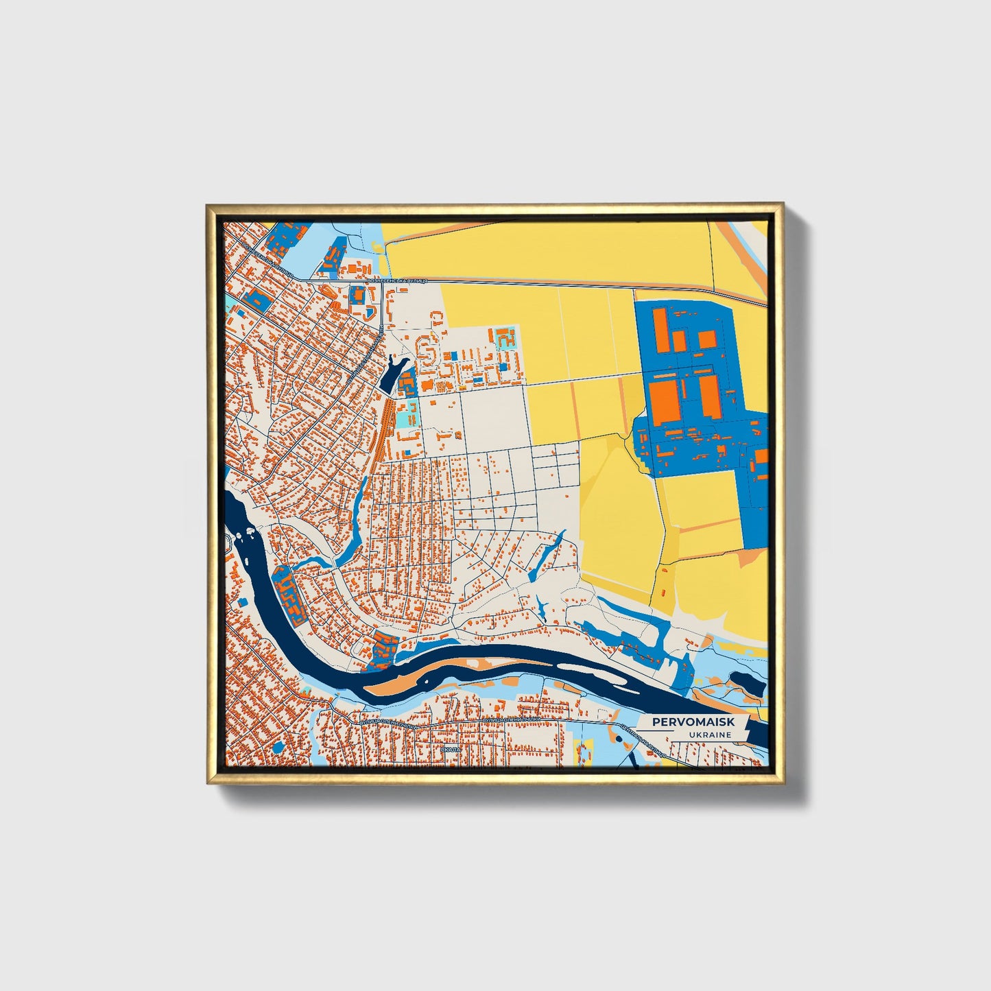 Первомайськ Ukraine Colorful City Map Canvas Print • Gold Framed